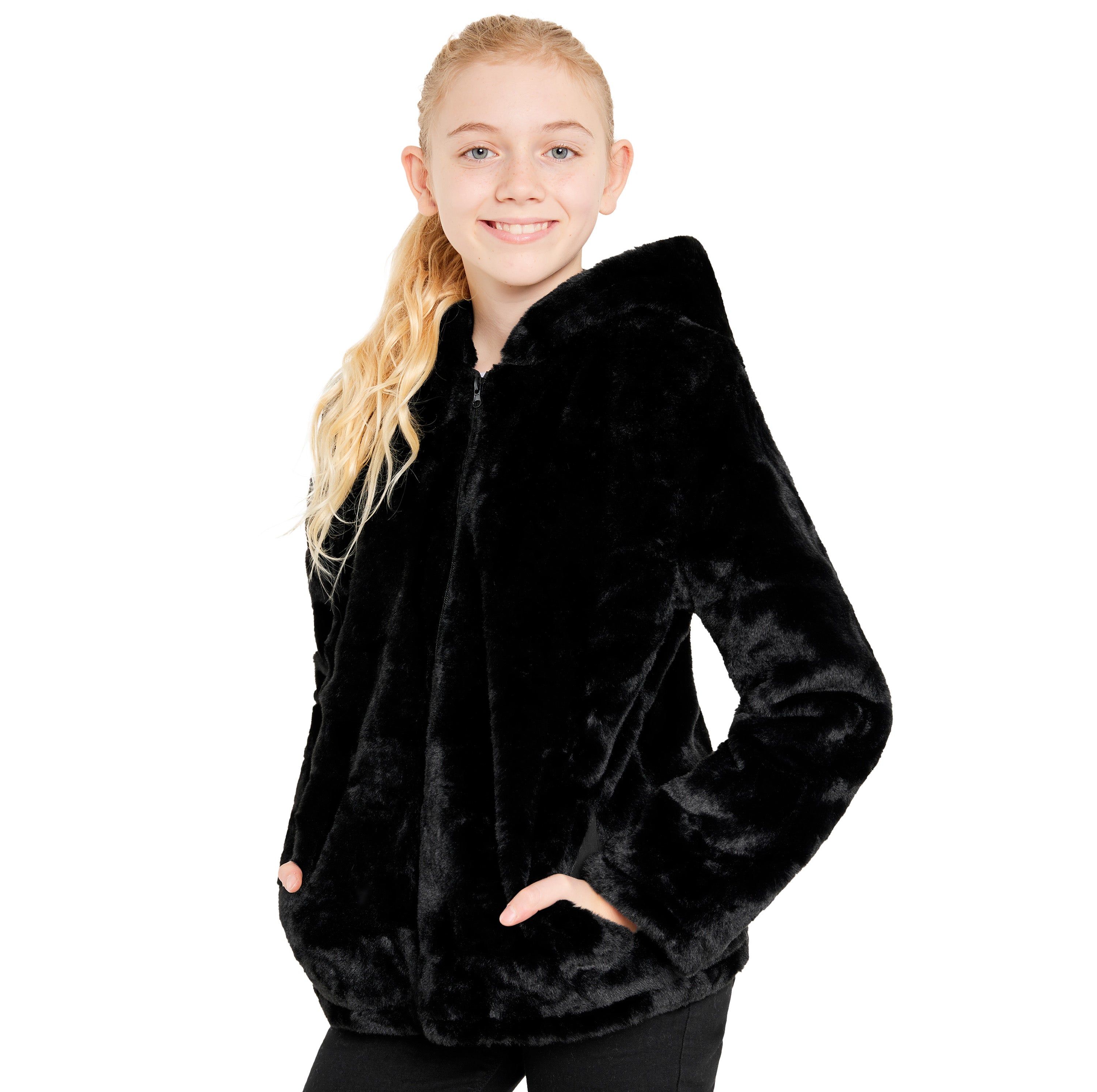get-trend-girls-manteau-fausse-fourrure-capuche-noir-7-14-ans image 2