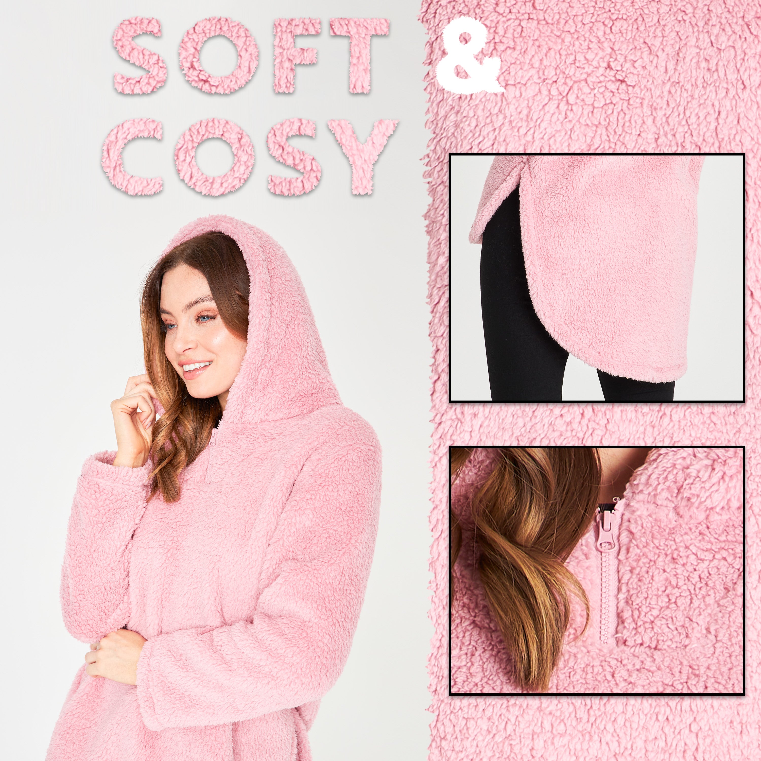 citycomfort-sweat-capuche-femme-polaire-teddy-rose-gris-bleu image 5