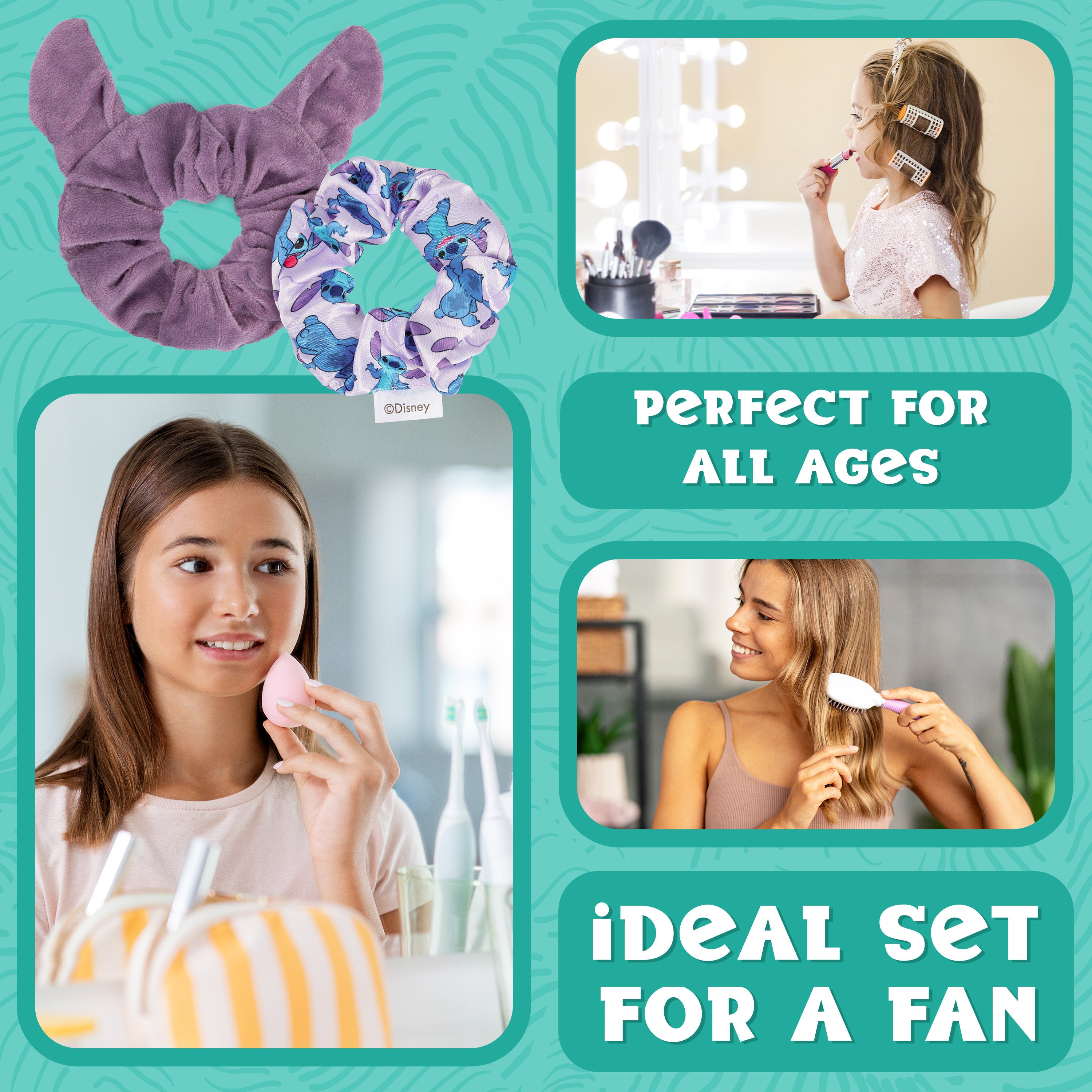 disney-stitch-set-5-accessoires-cheveux-chouchous-pinces-bleu image 4