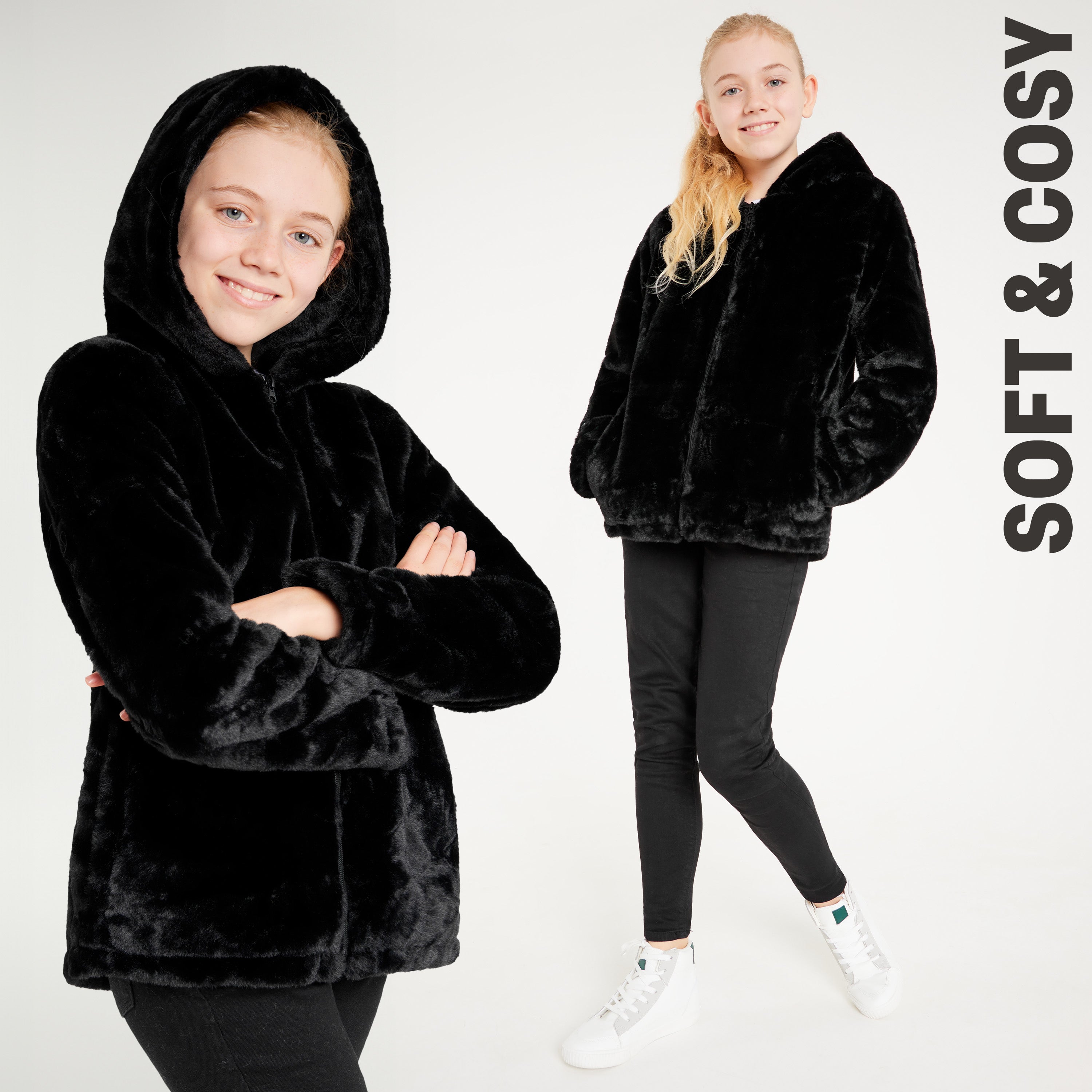 get-trend-girls-manteau-fausse-fourrure-capuche-noir-7-14-ans image 6