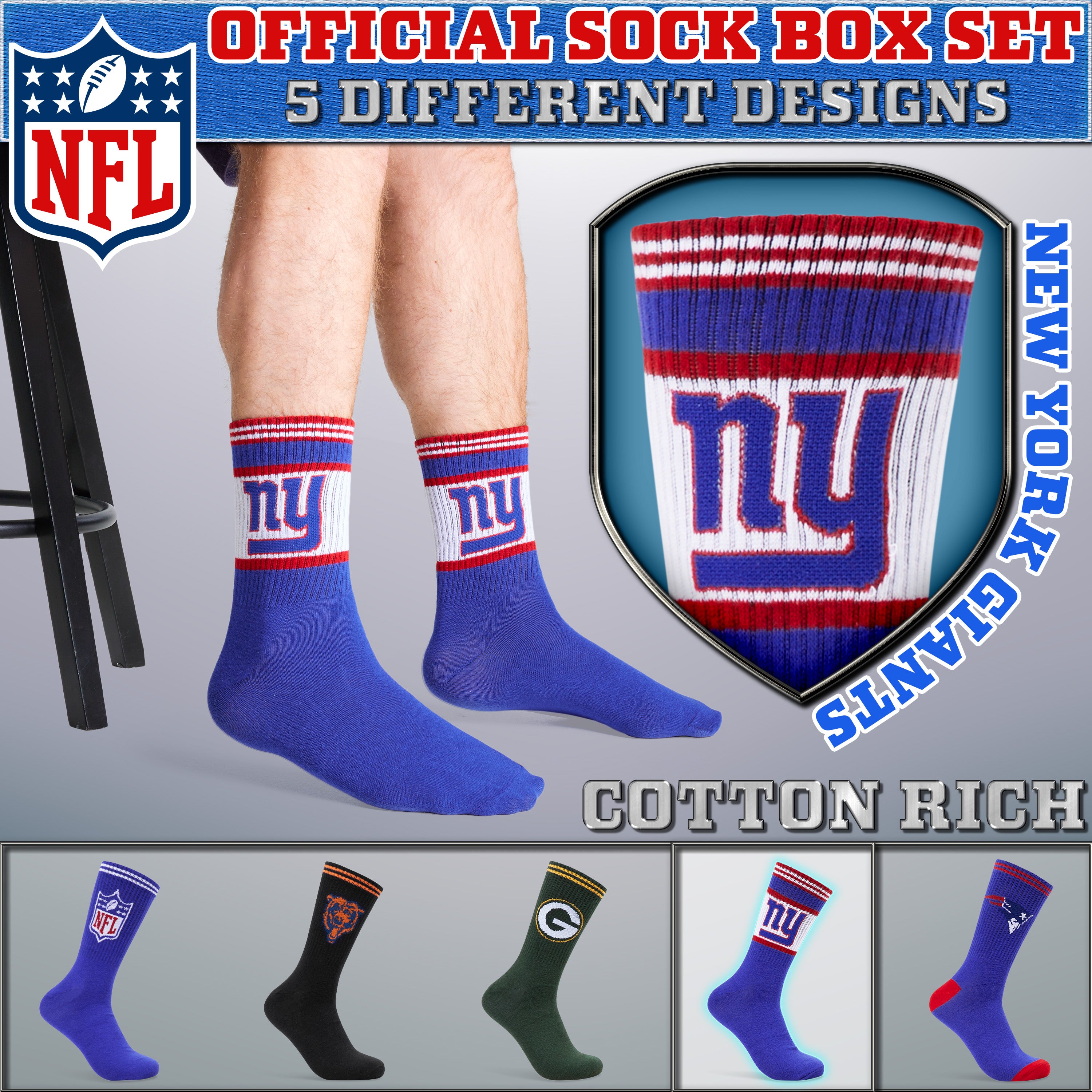nfl-chaussettes-mi-mollet-coton-lot-de-5-tailles-3-11 image 3