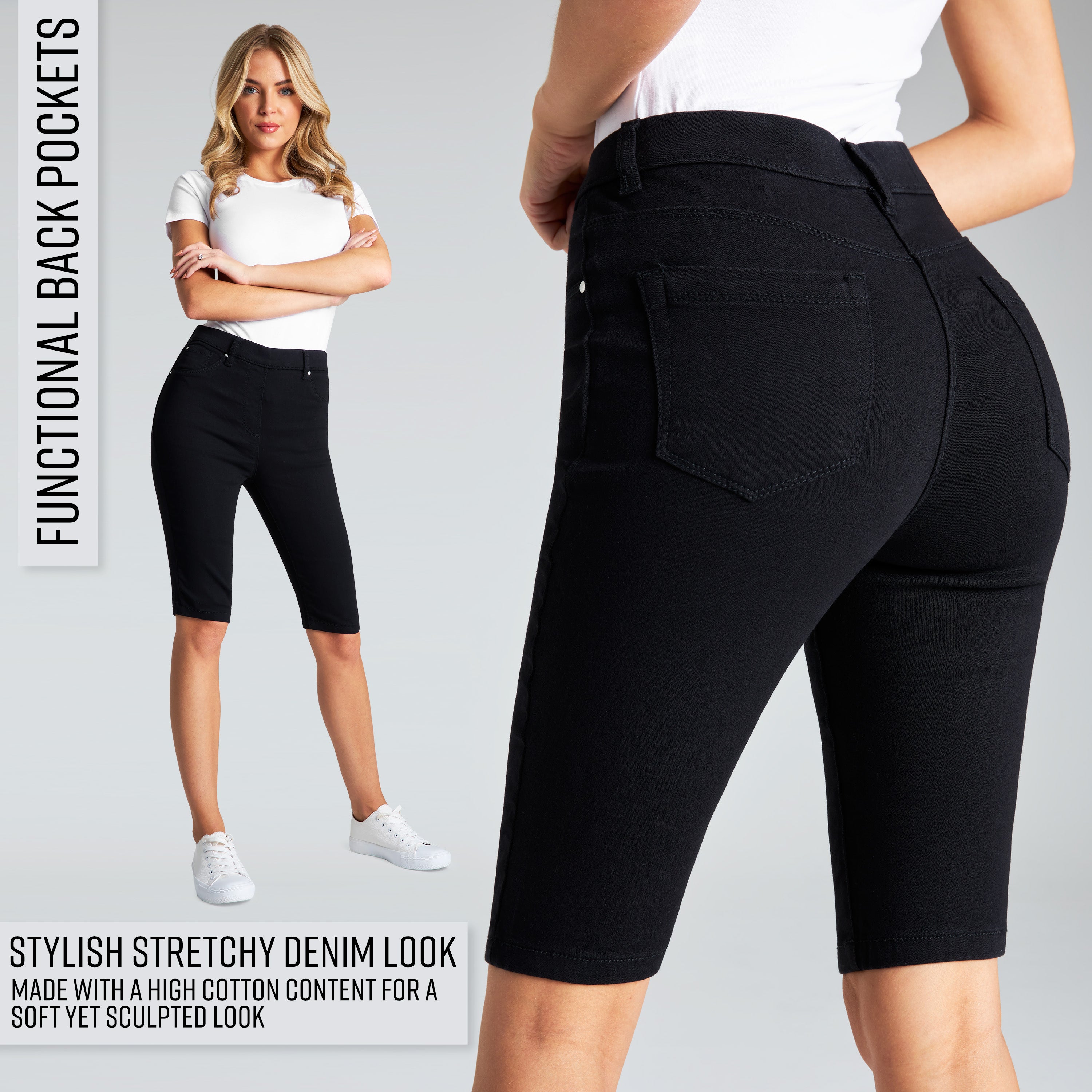 citycomfort-short-jean-genou-stretch-taille-haute-noir image 3