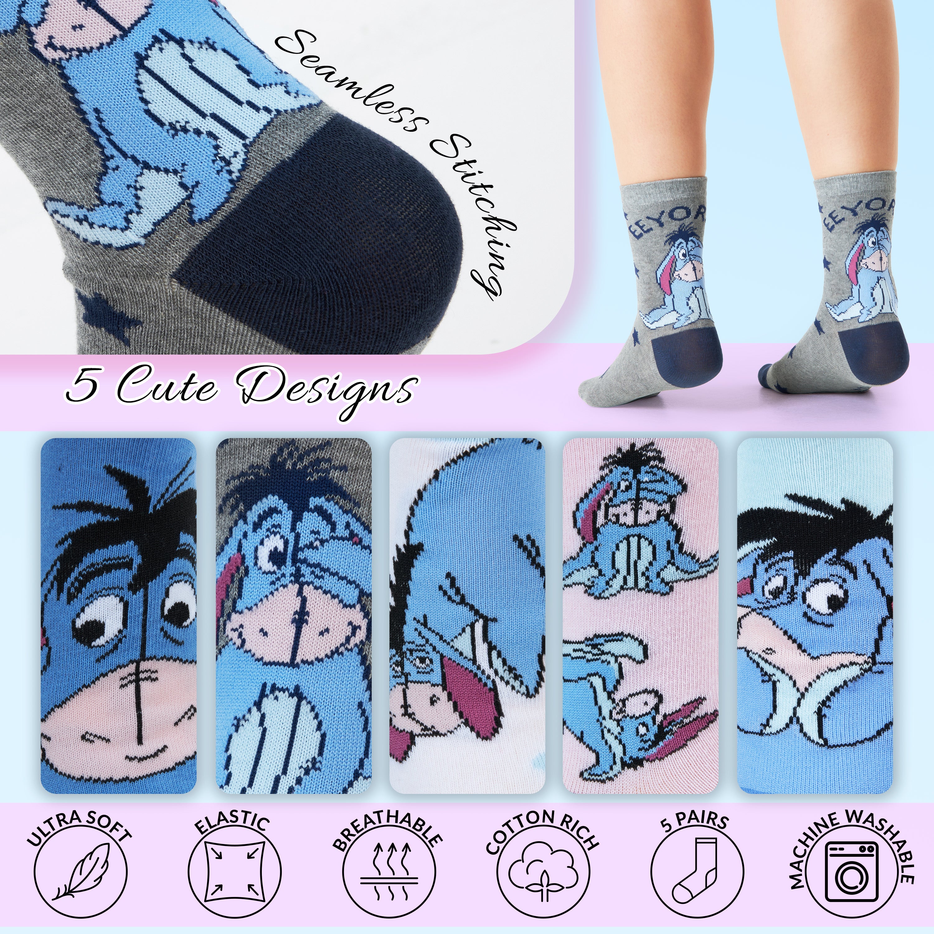 disney-stitch-chaussettes-femme-mi-mollet-lot-de-5 image 4