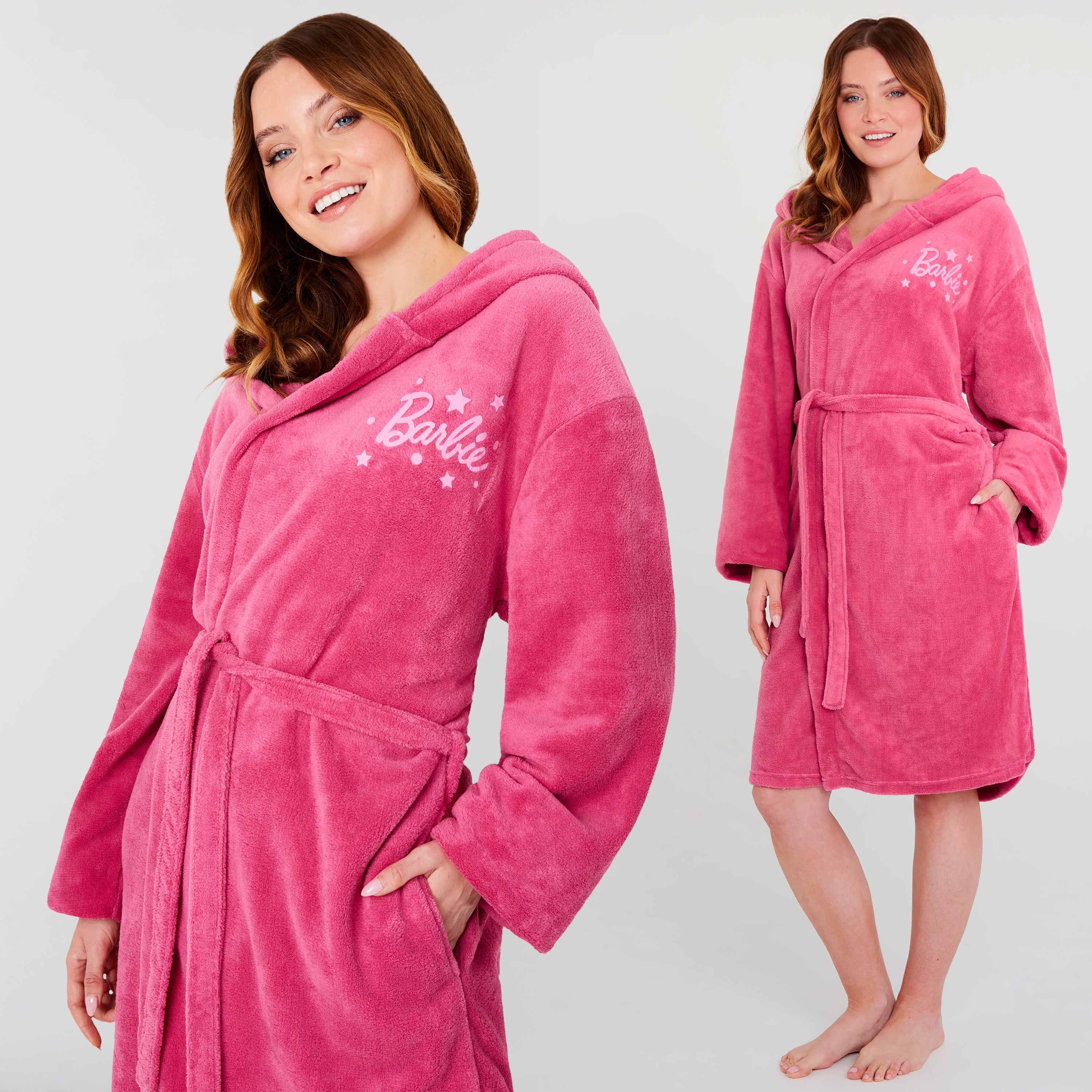 barbie-peignoir-polaire-femme-capuche-rose-taille-m image 5