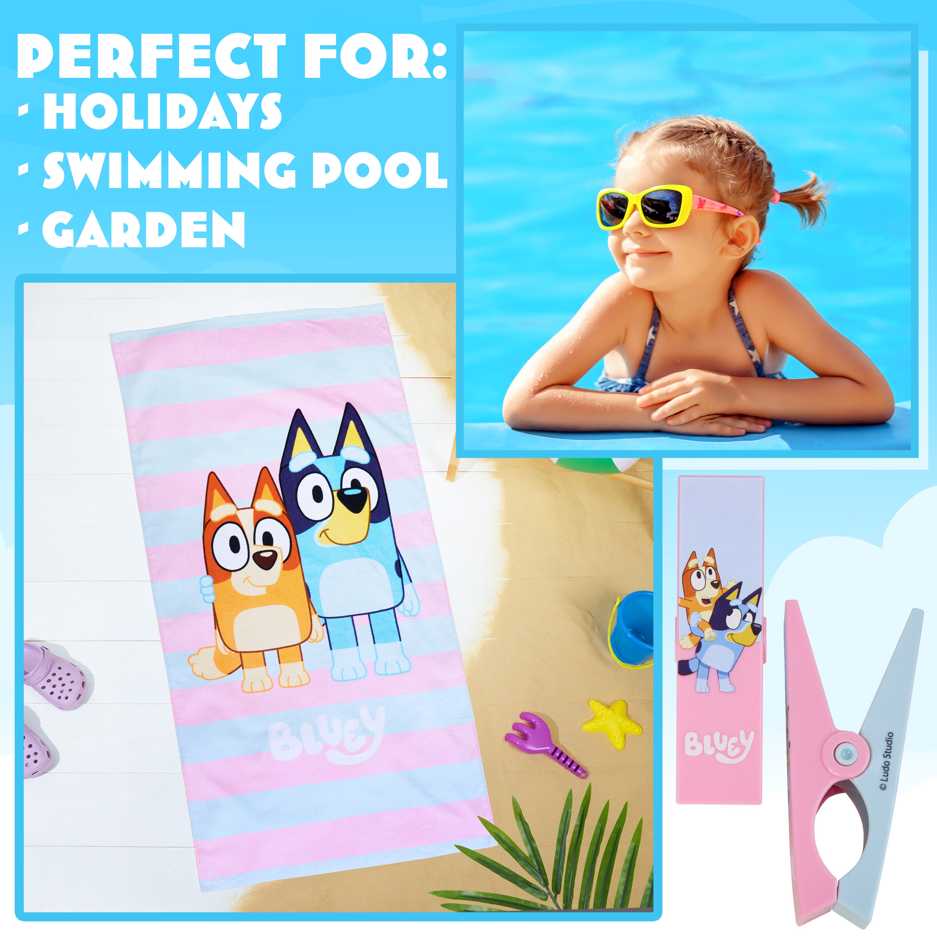 bluey-serviette-plage-enfant-coton-140x70cm-2-pinces image 2