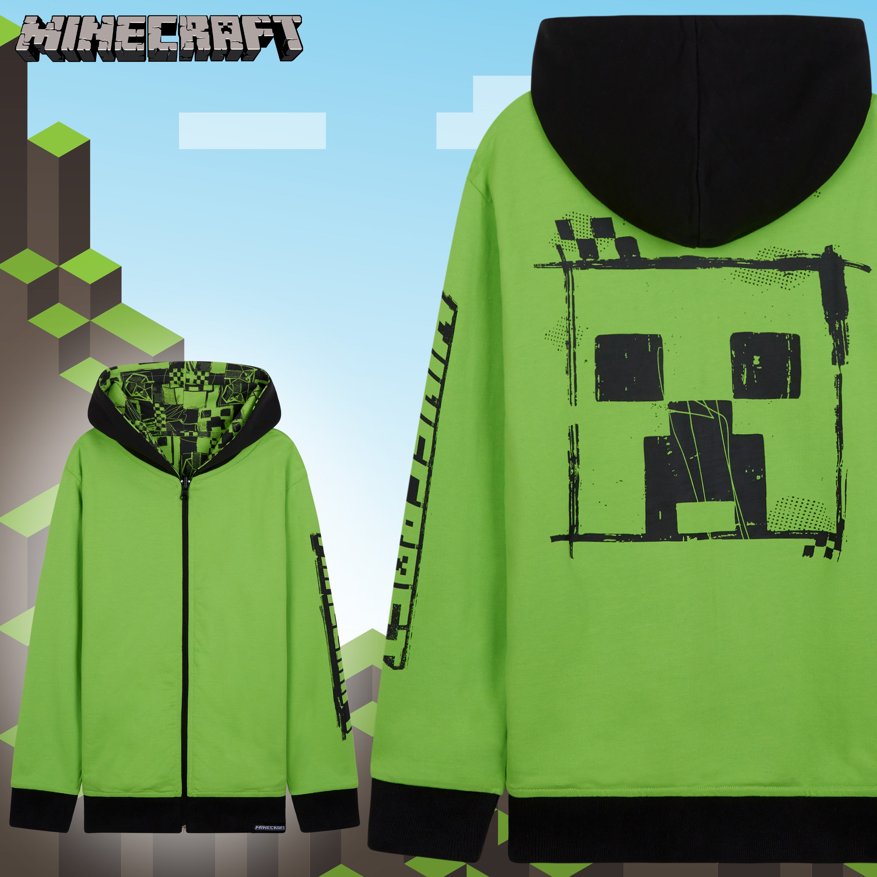 minecraft-sweat-capuche-r-versible-gar-on-zip-5-6-ans image 3