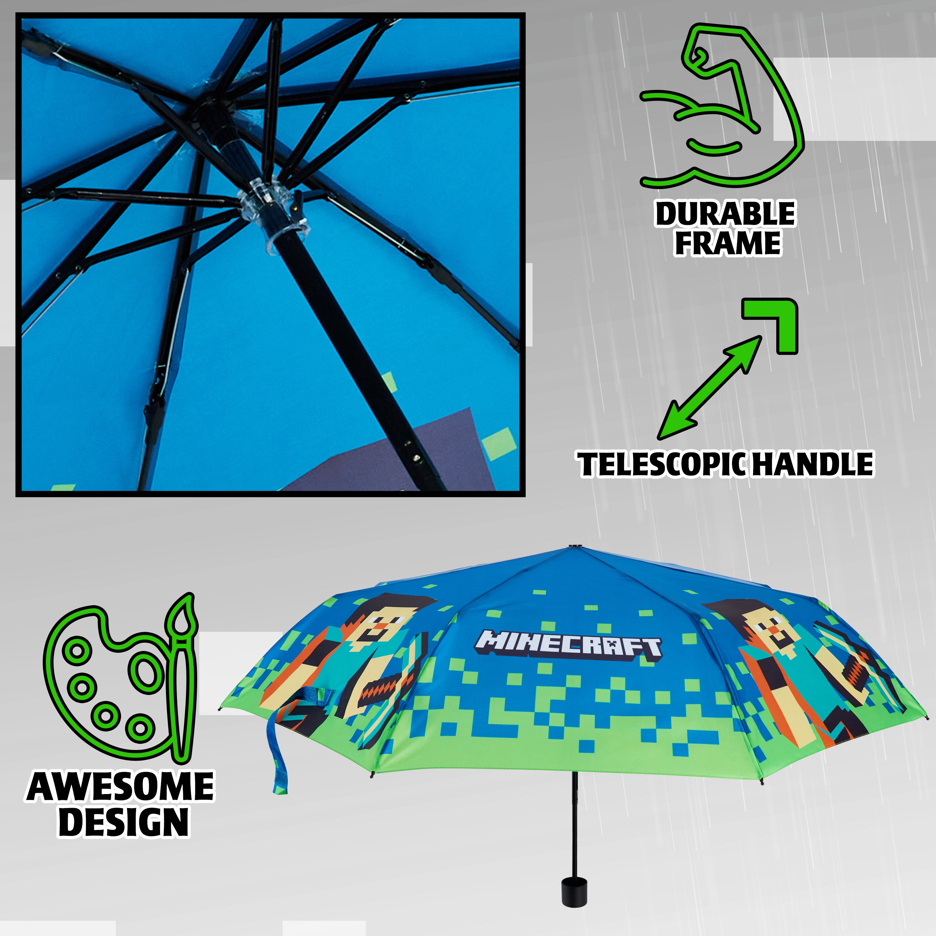 minecraft-parapluie-pliable-t-lescopique-enfant-l-ger image 5