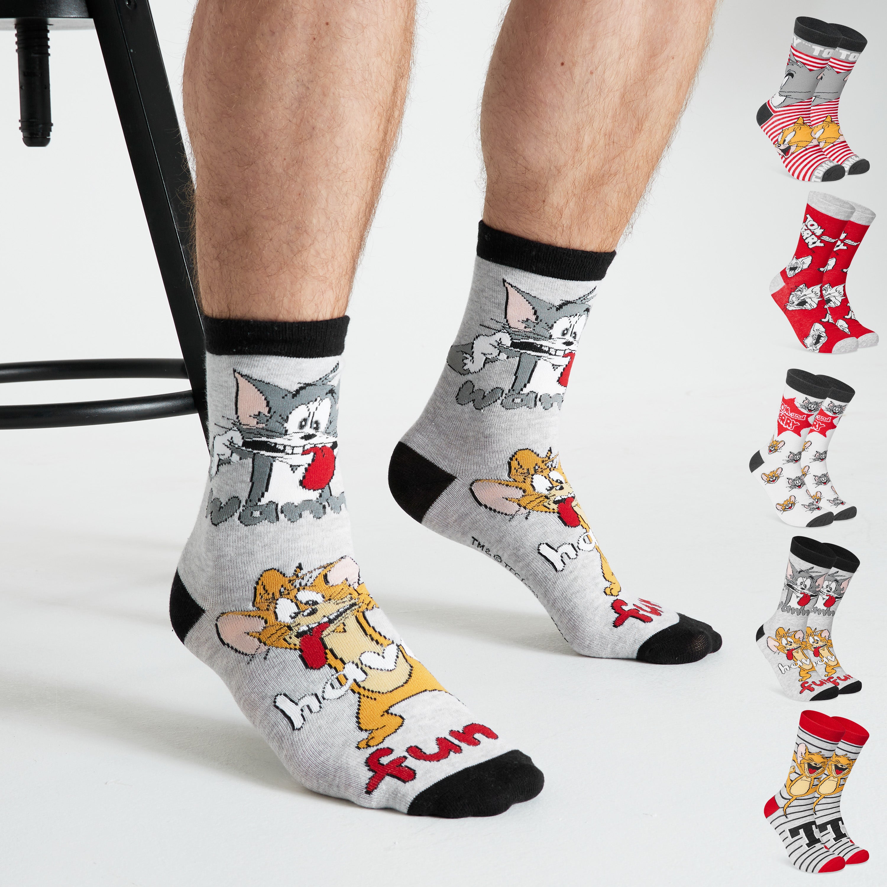 tom-et-jerry-chaussettes-homme-lot-5-gris-rouge-coton image 6