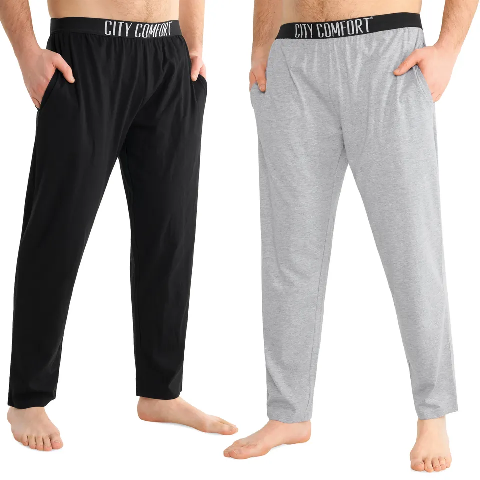 citycomfort-pantalon-pyjama-homme-jersey-lot-2-noir-gris image 1