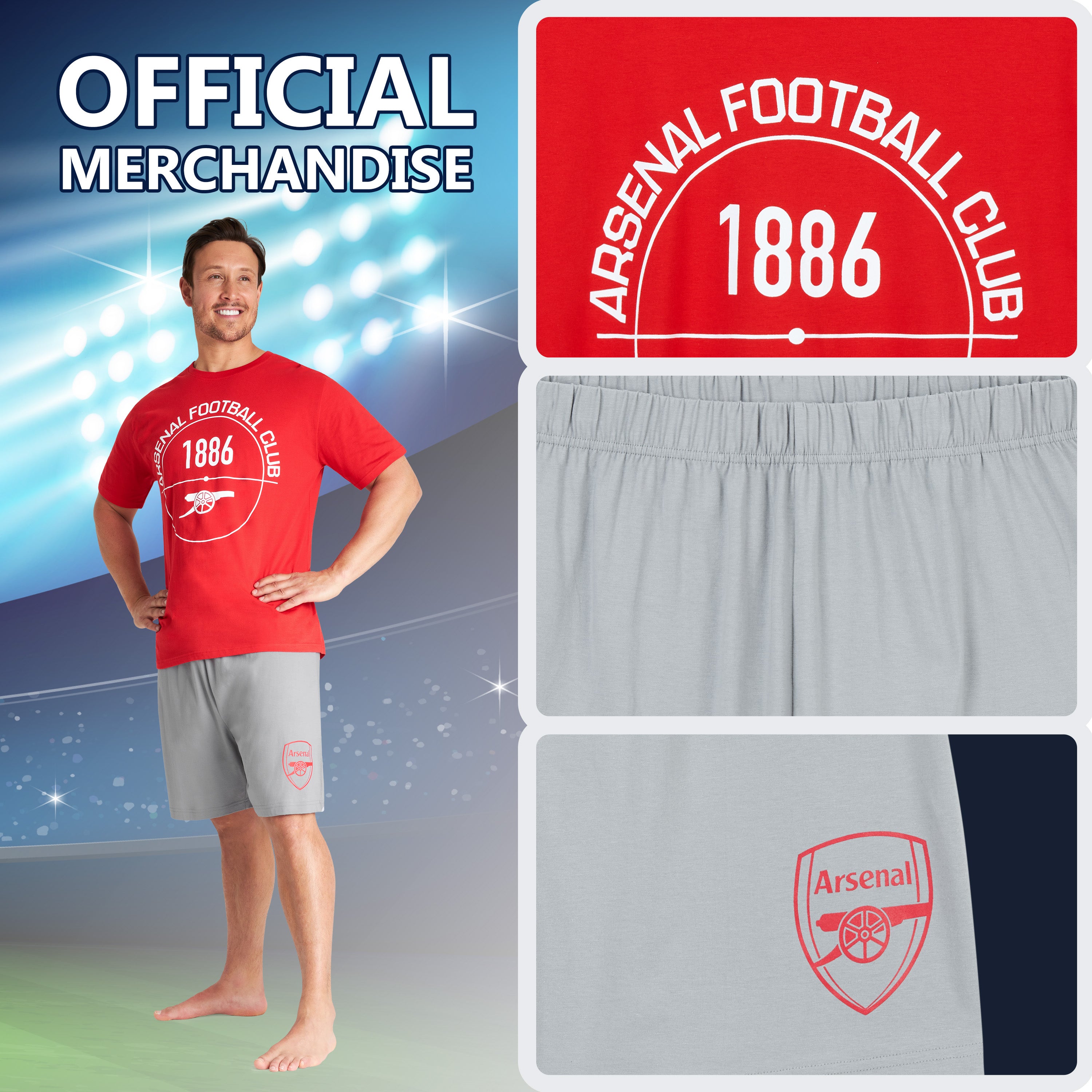 arsenal-ensemble-pyjama-court-homme-coton-rouge-gris image 5