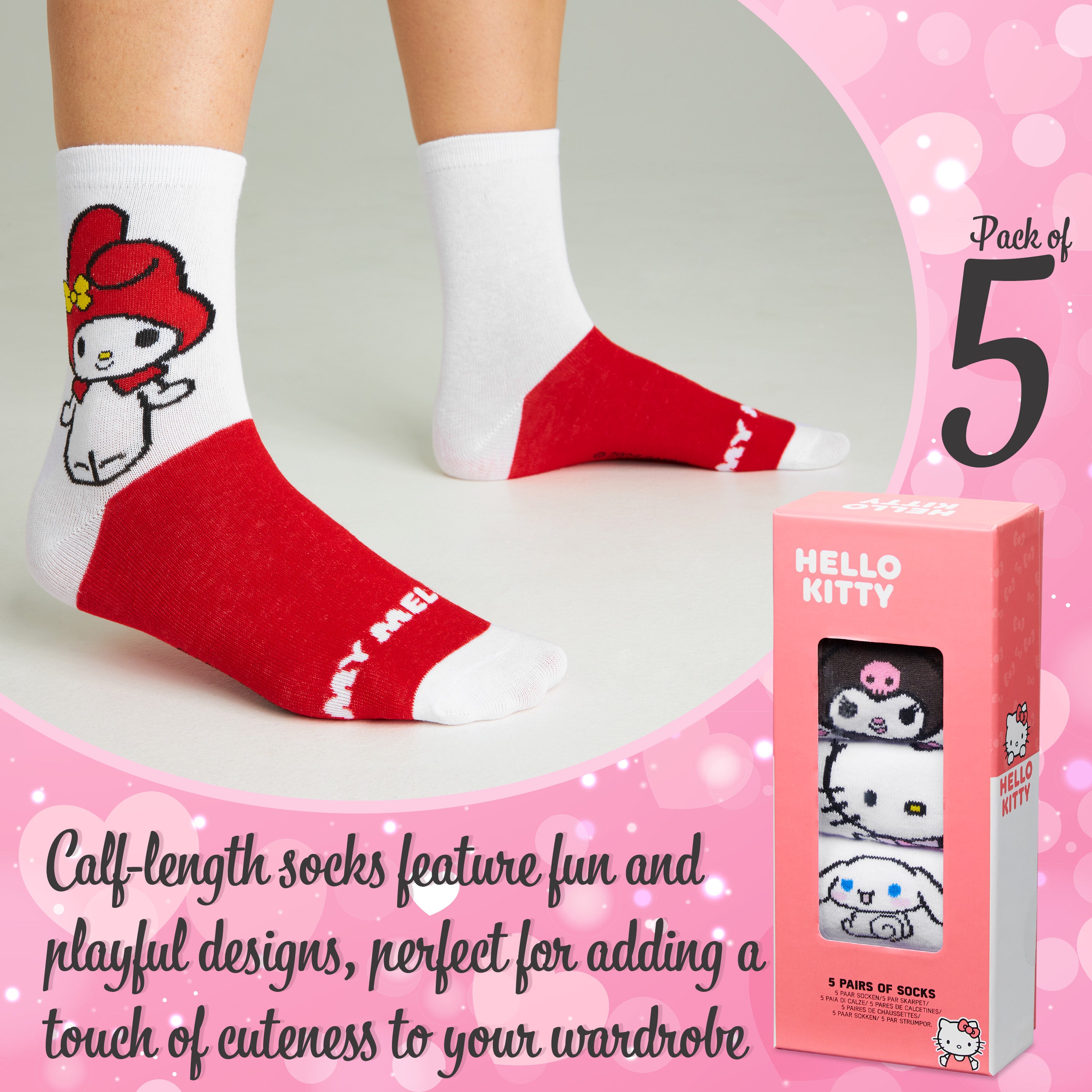 hello-kitty-lot-5-chaussettes-femme-coton-mi-mollet-ado image 4