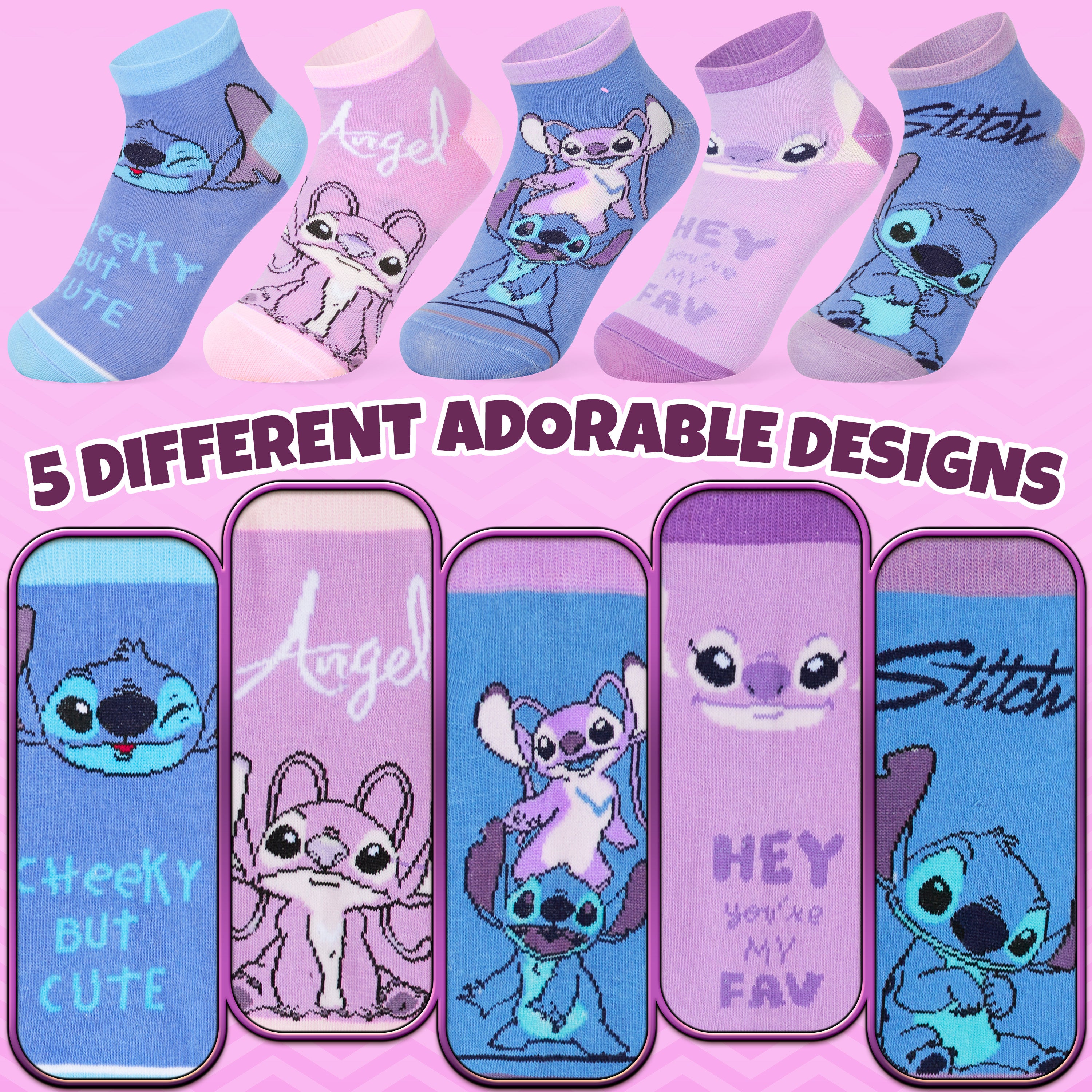 disney-socquettes-cheville-fille-lot-de-5-coton-stitch image 5