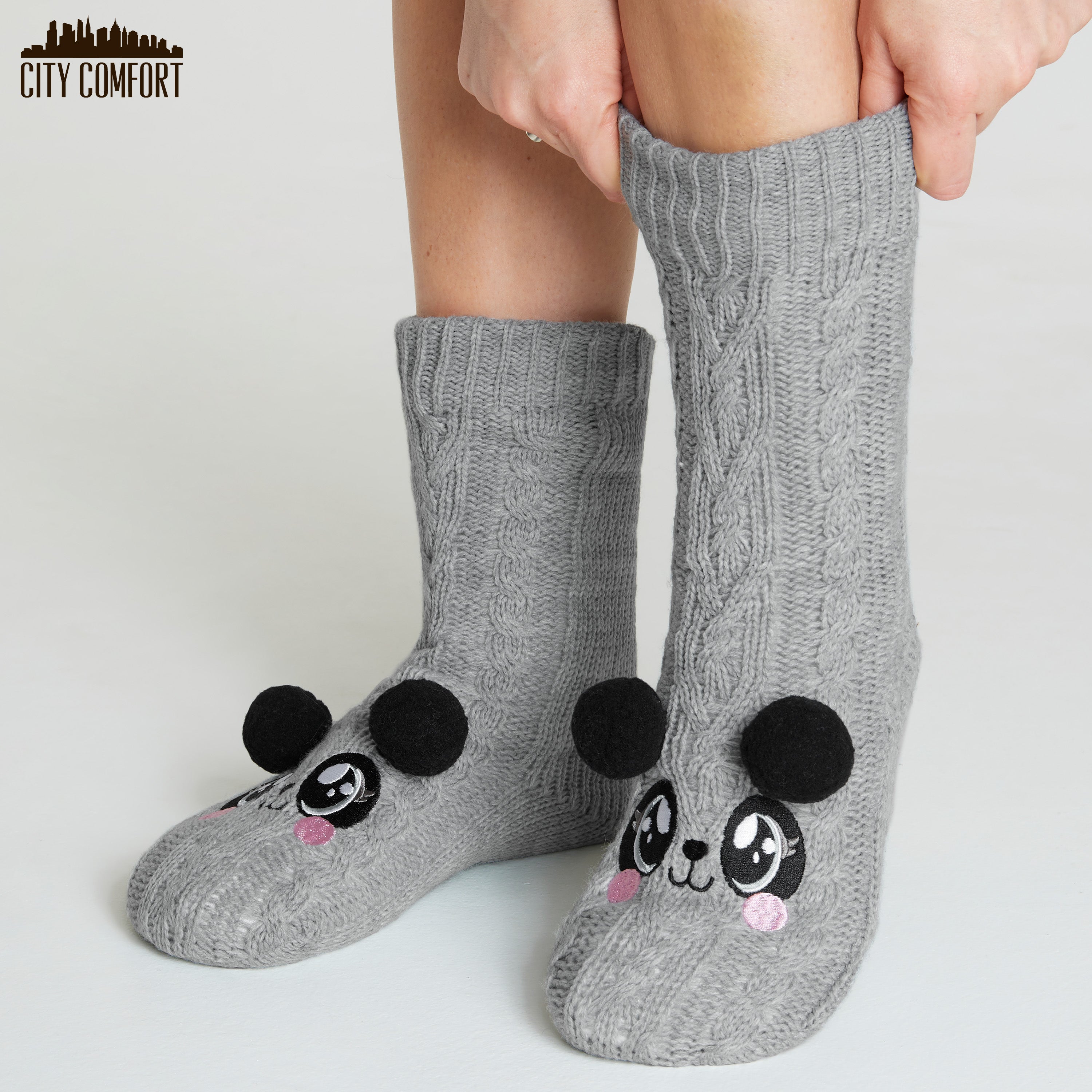 citycomfort-chaussettes-pilou-femme-panda-gris image 3