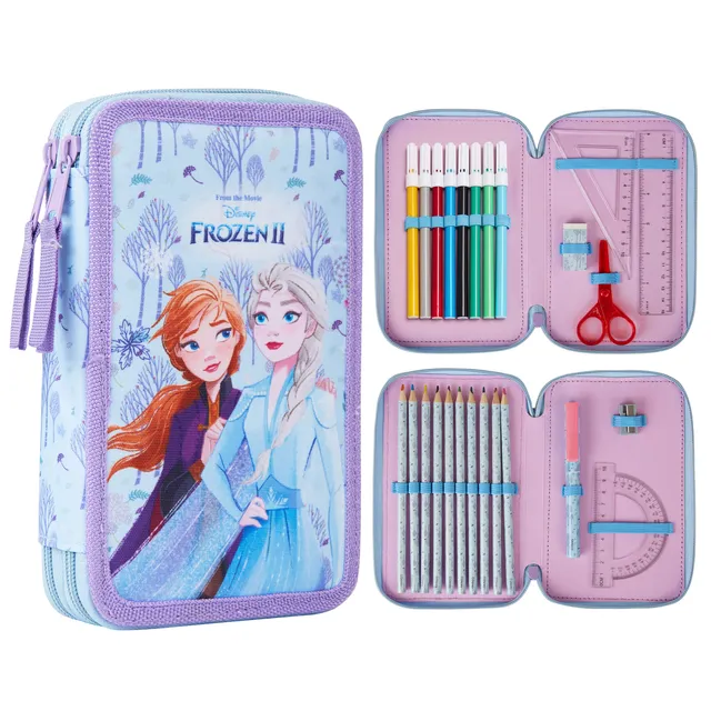 disney-frozen-trousse-garnie-double-zip-bleue-feutres image 1