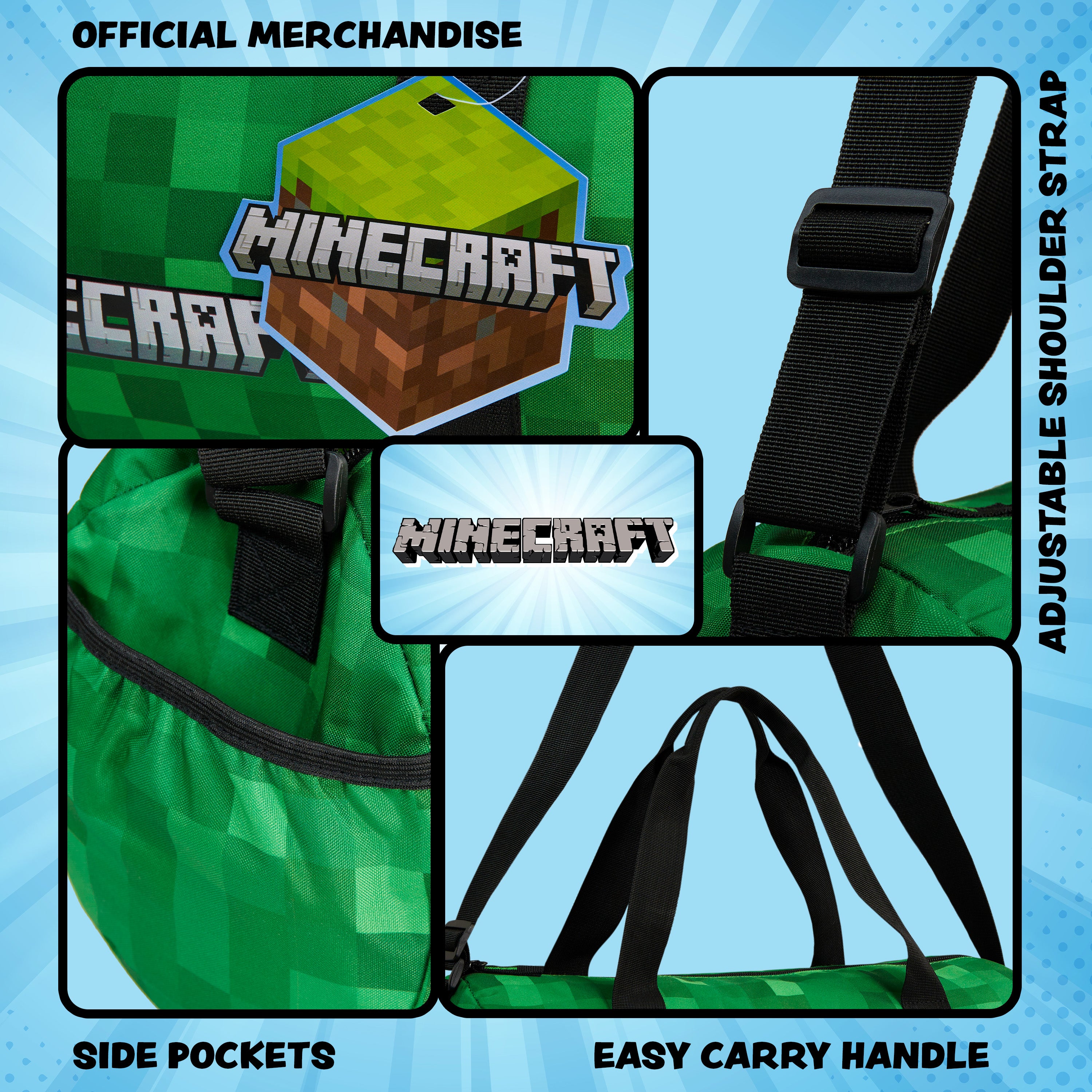 minecraft-sac-de-sport-enfant-grand-holdall-vert-pixel image 3