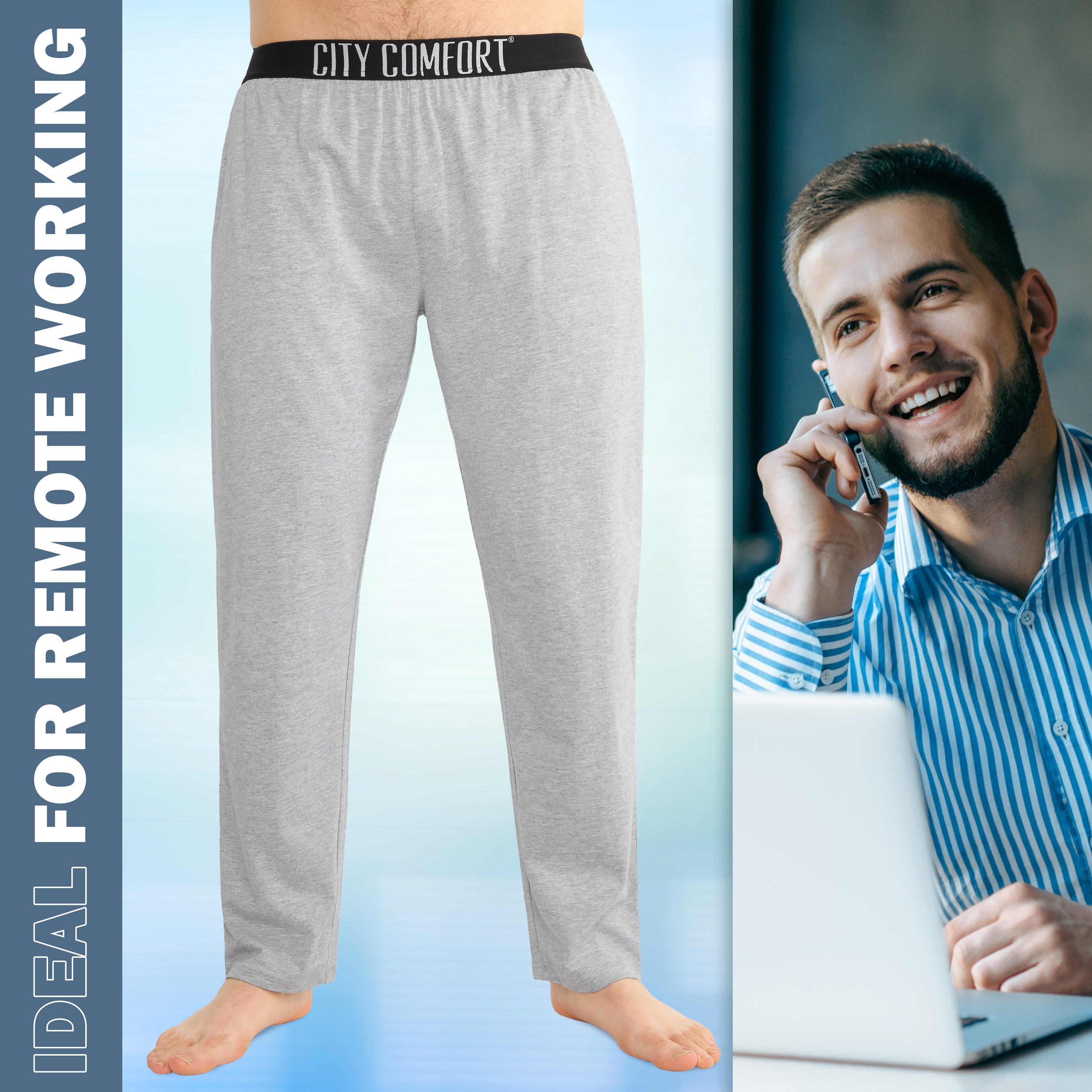 citycomfort-pantalon-pyjama-homme-jersey-lot-2-noir-gris image 4