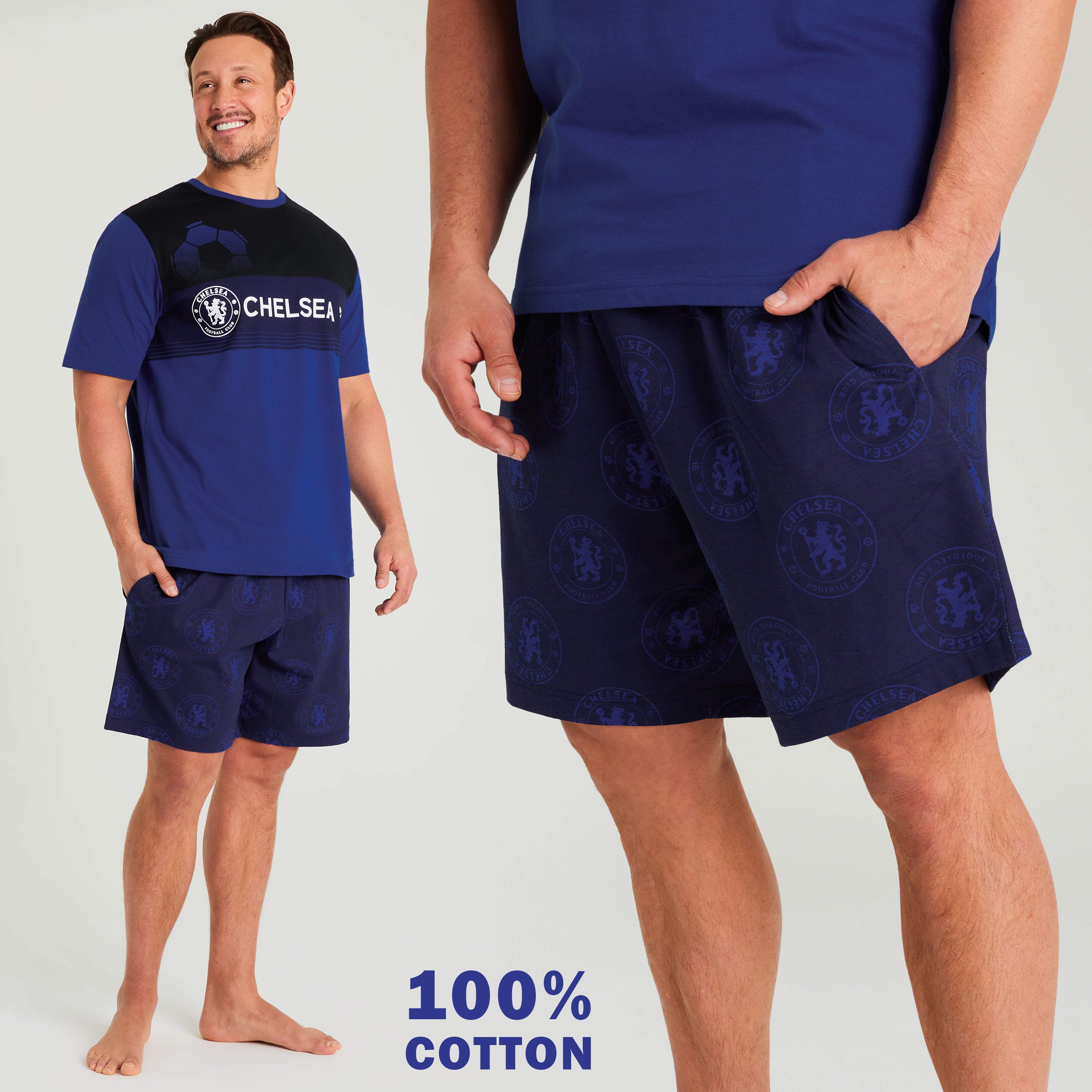 chelsea-pyjama-homme-short-coton-bleu-marine-noir image 5