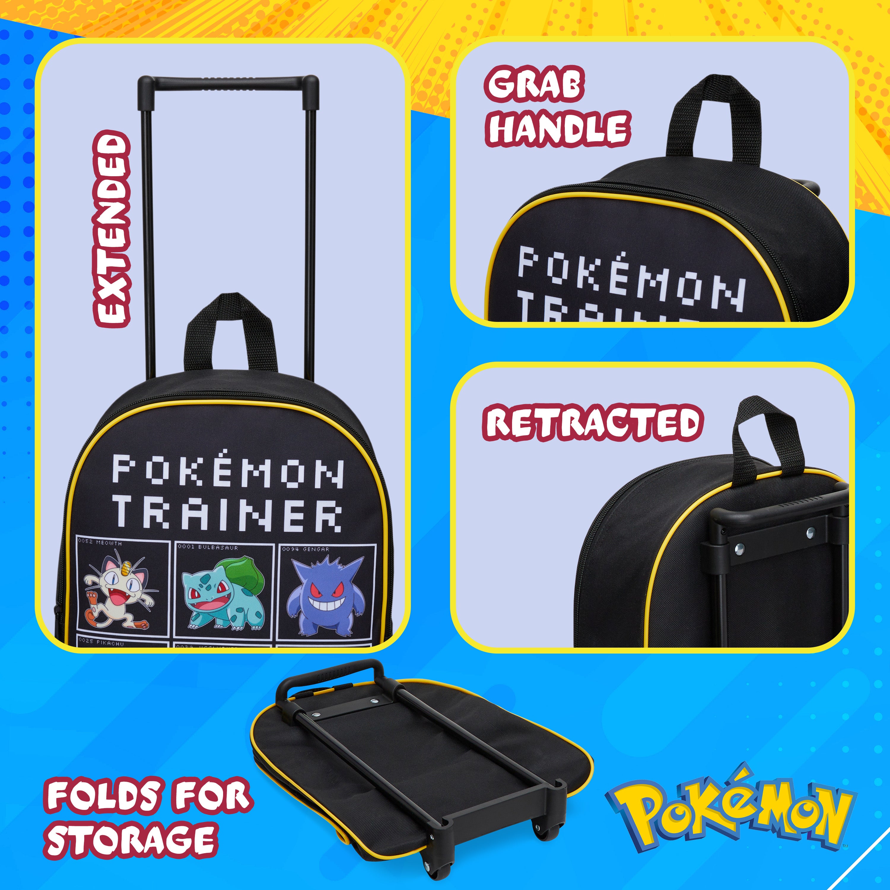 pok-mon-valise-trolley-enfant-10-5-l-noire-pliable-2-roues image 3