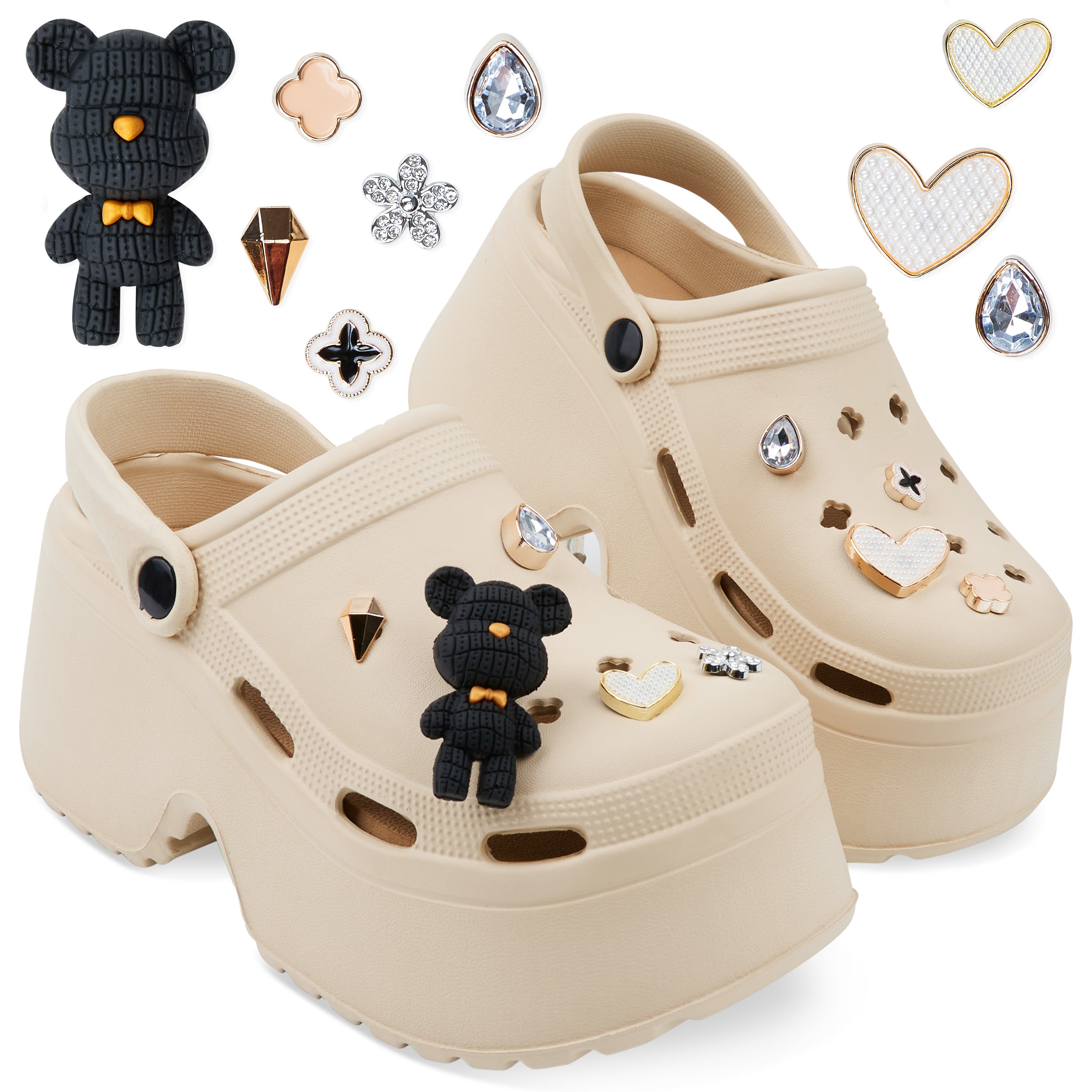 citycomfort-sabots-femme-plateforme-beige-charms-amovibles image 1
