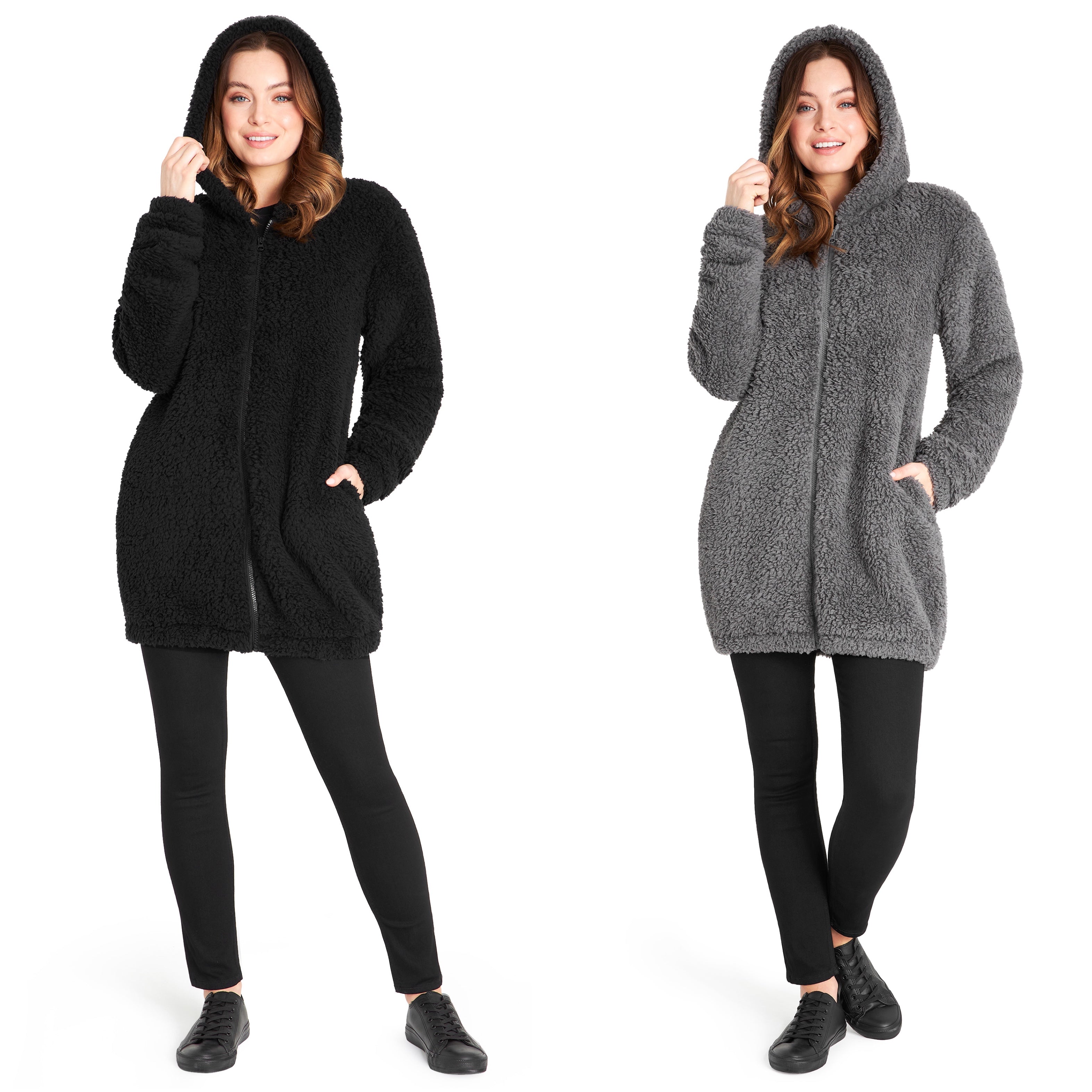 citycomfort-hoodie-femme-polaire-teddy-pilou-noir-gris-s-xl image 1