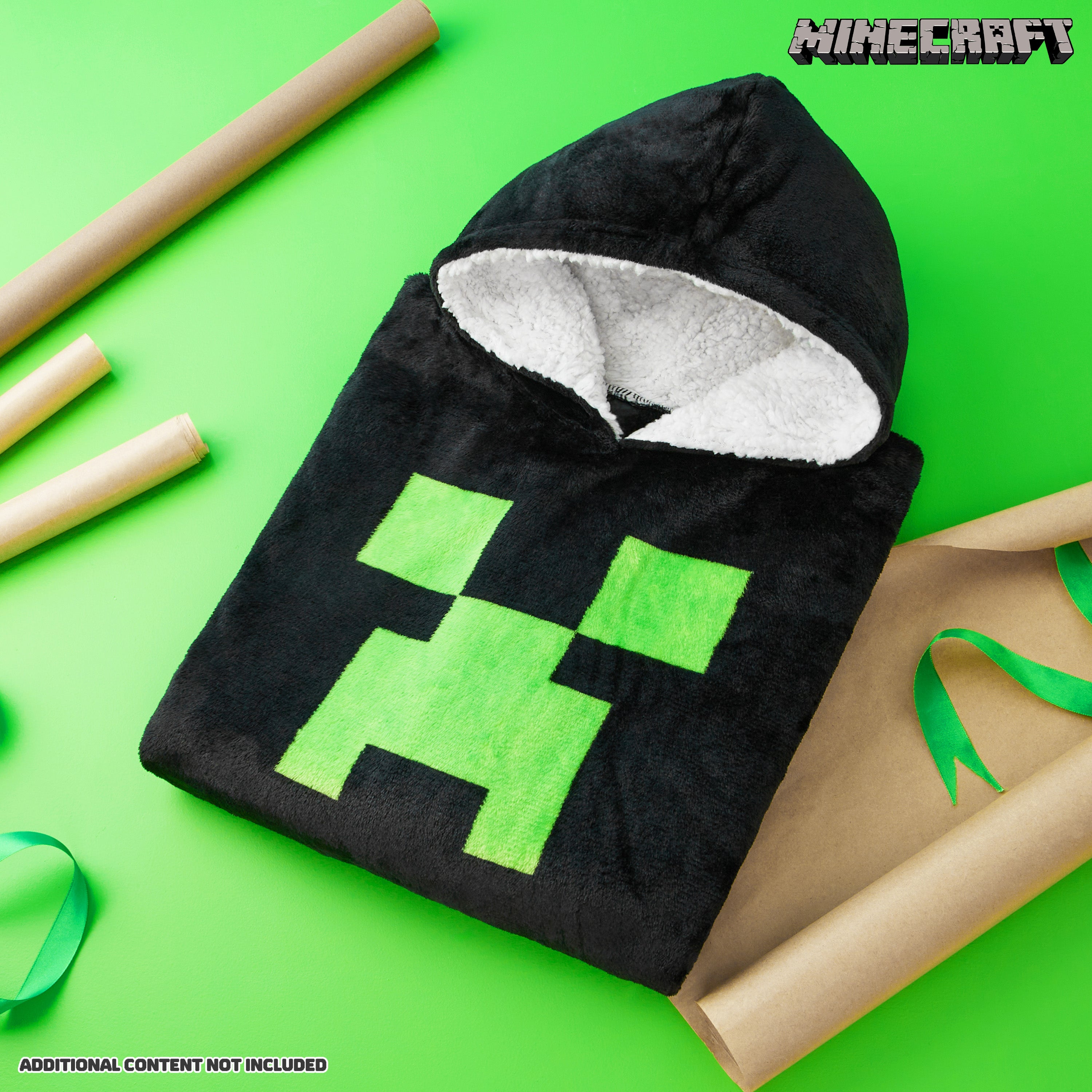 minecraft-sweat-plaid-enfant-capuche-polaire-noir-vert image 2