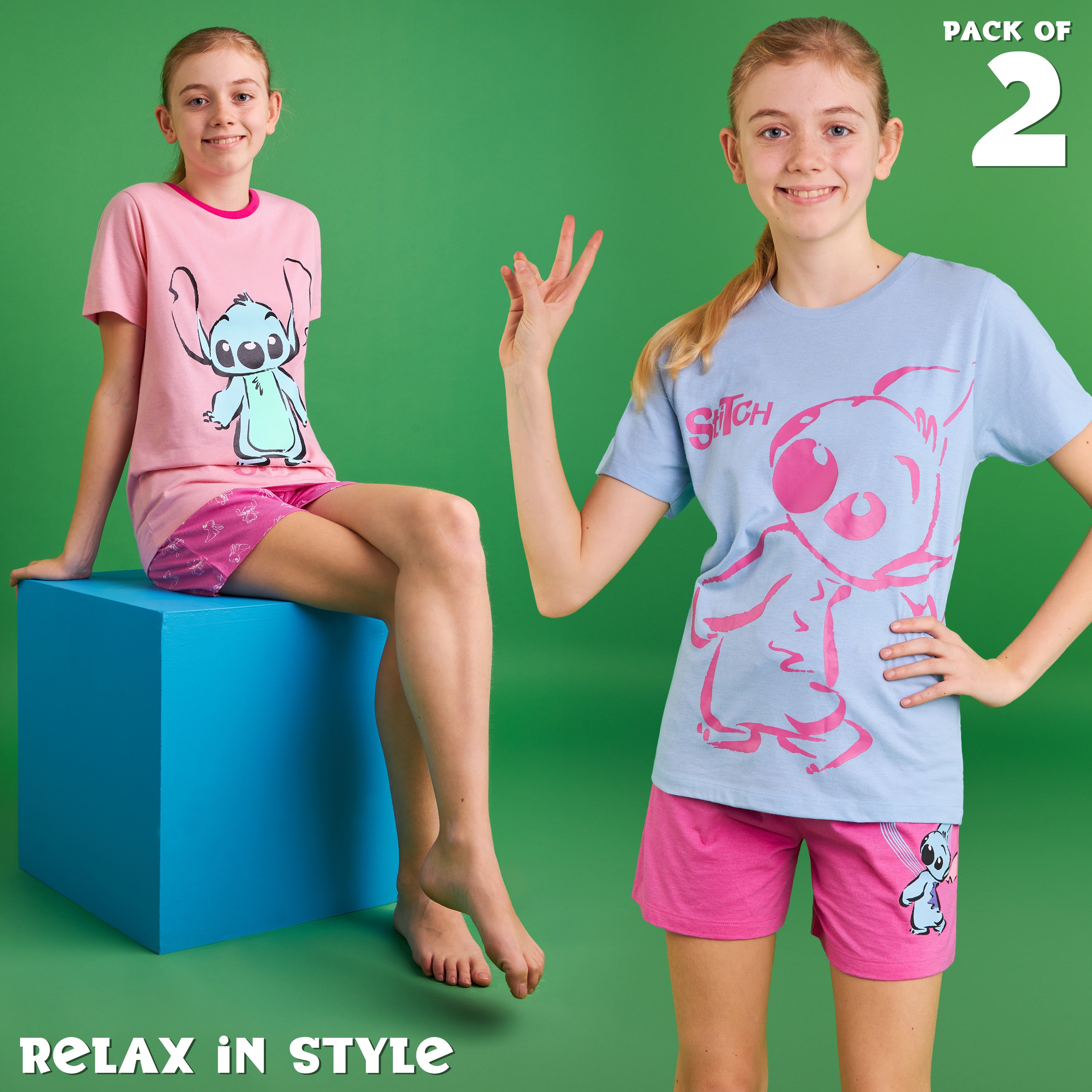 disney-stitch-pyjama-short-fille-coton-lot-2-bleu image 5