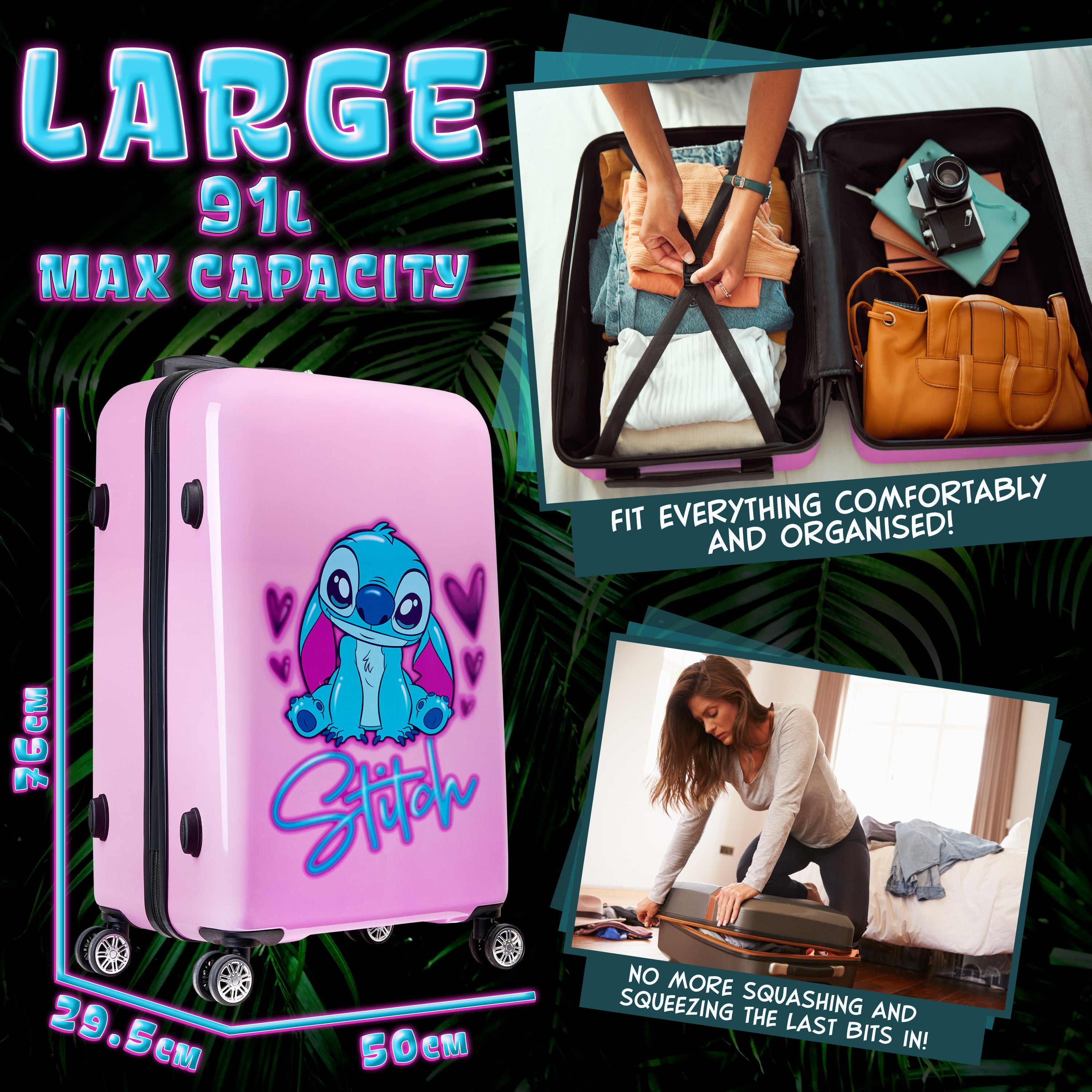 disney-stitch-valise-cabine-rigide-rose-roulettes image 4