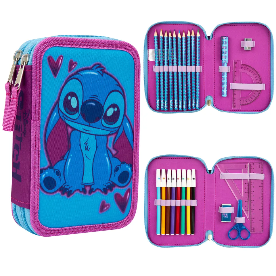 disney-trousse-garnie-enfant-stitch-feutres-crayons-fille image 1