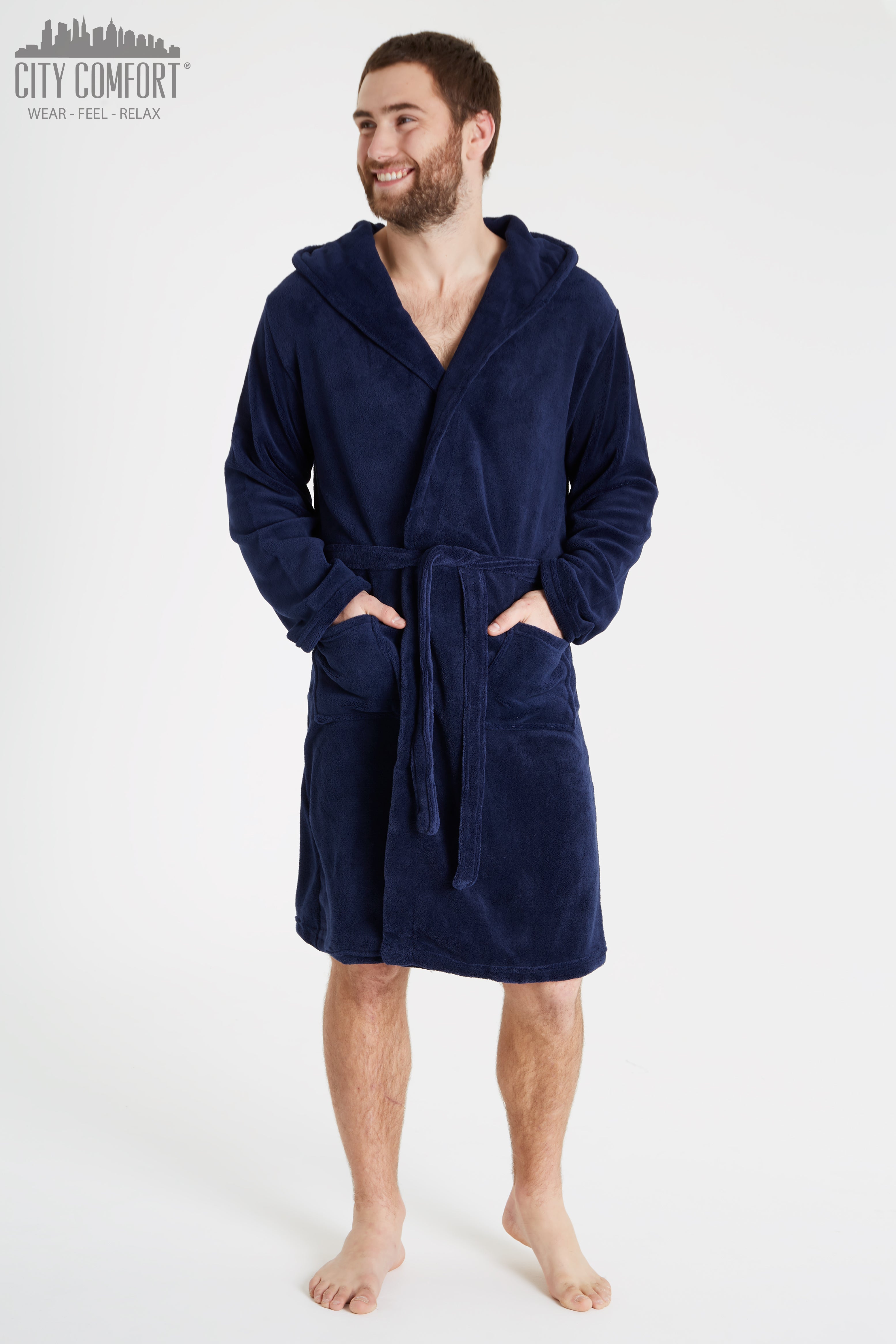 citycomfort-peignoir-homme-polaire-bleu-marine-col-ch-le image 2