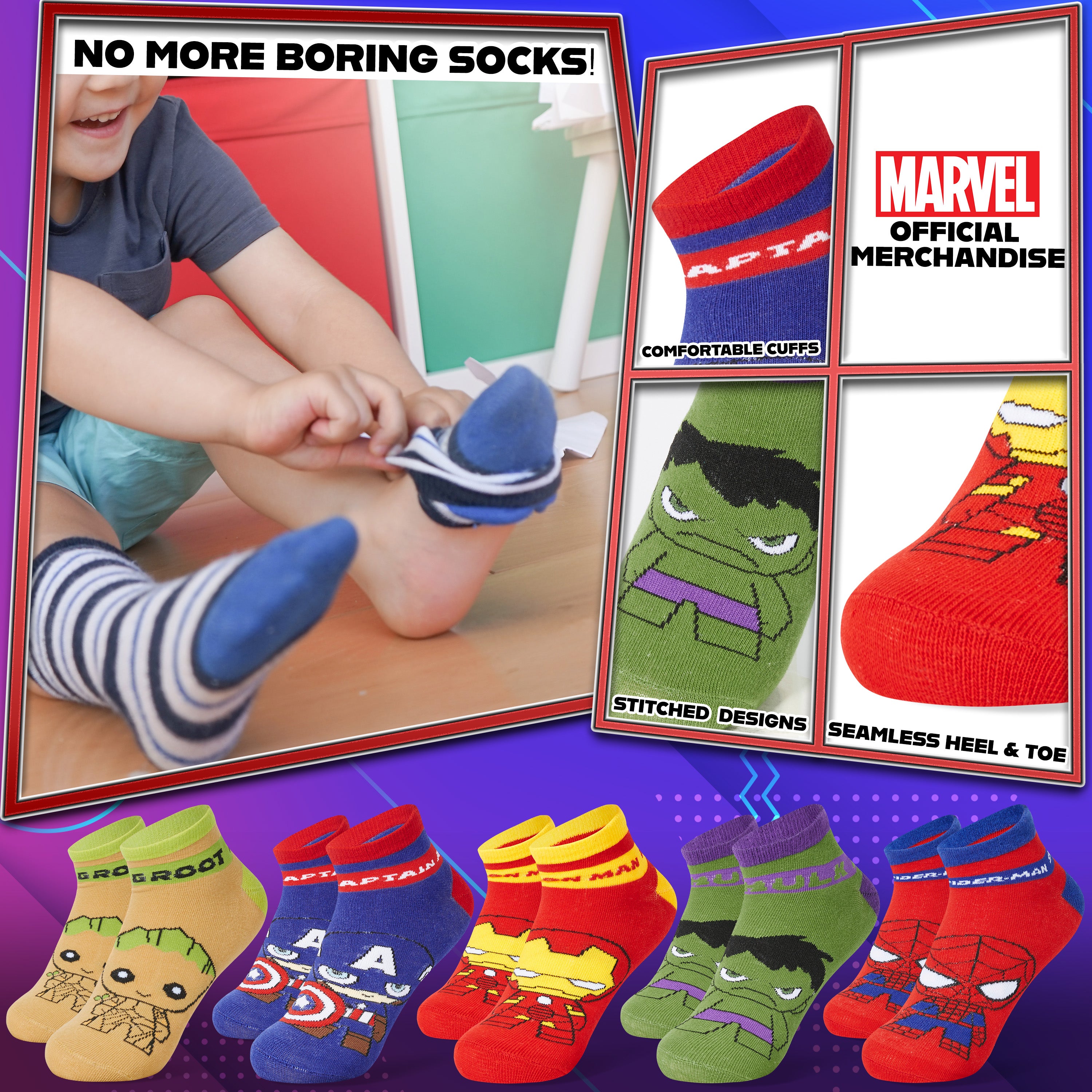 get-trend-boys-marvel-avengers-chaussettes-cheville-lot-5-multicolore image 3