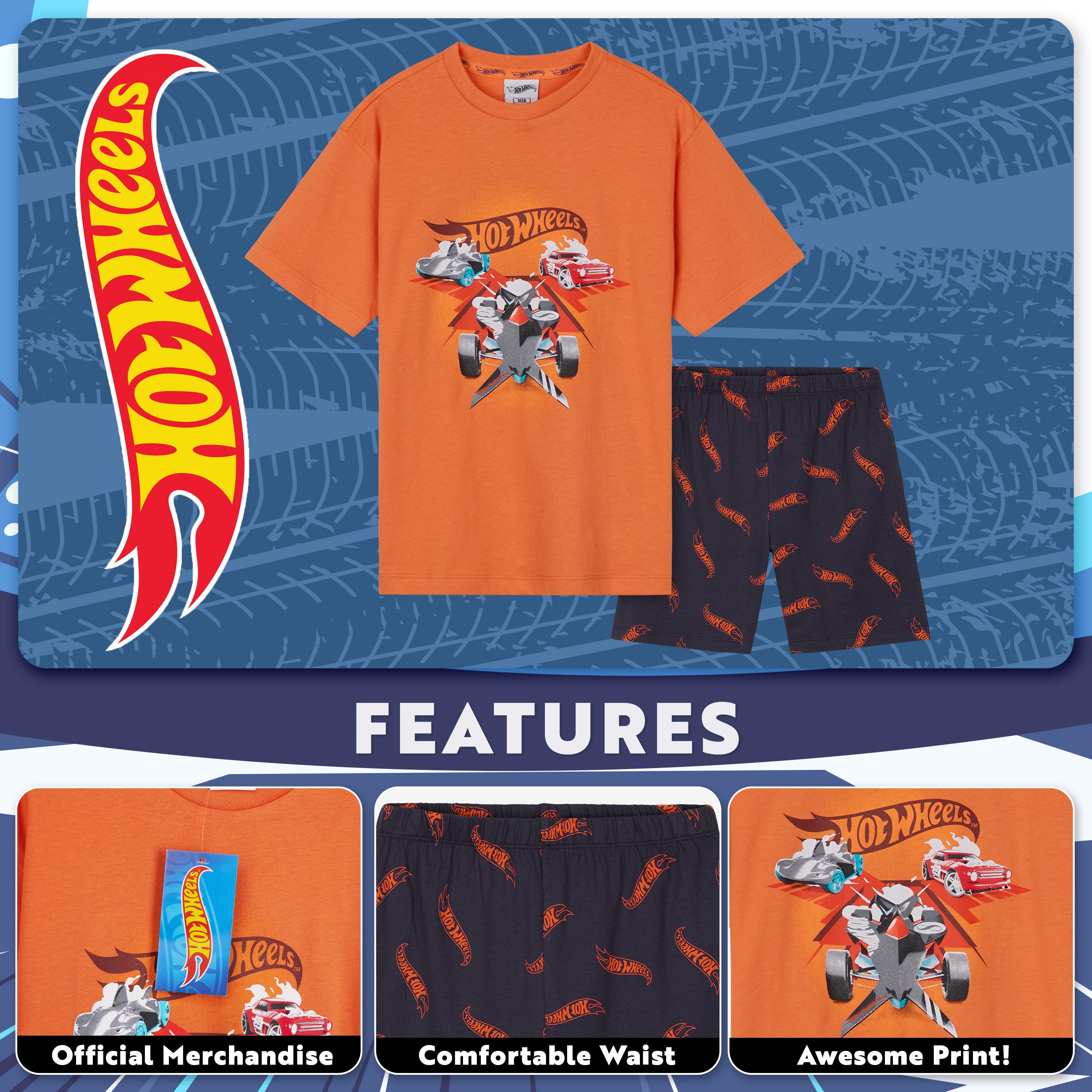 hot-wheels-pyjama-short-gar-on-2-pi-ces-orange-marine image 3