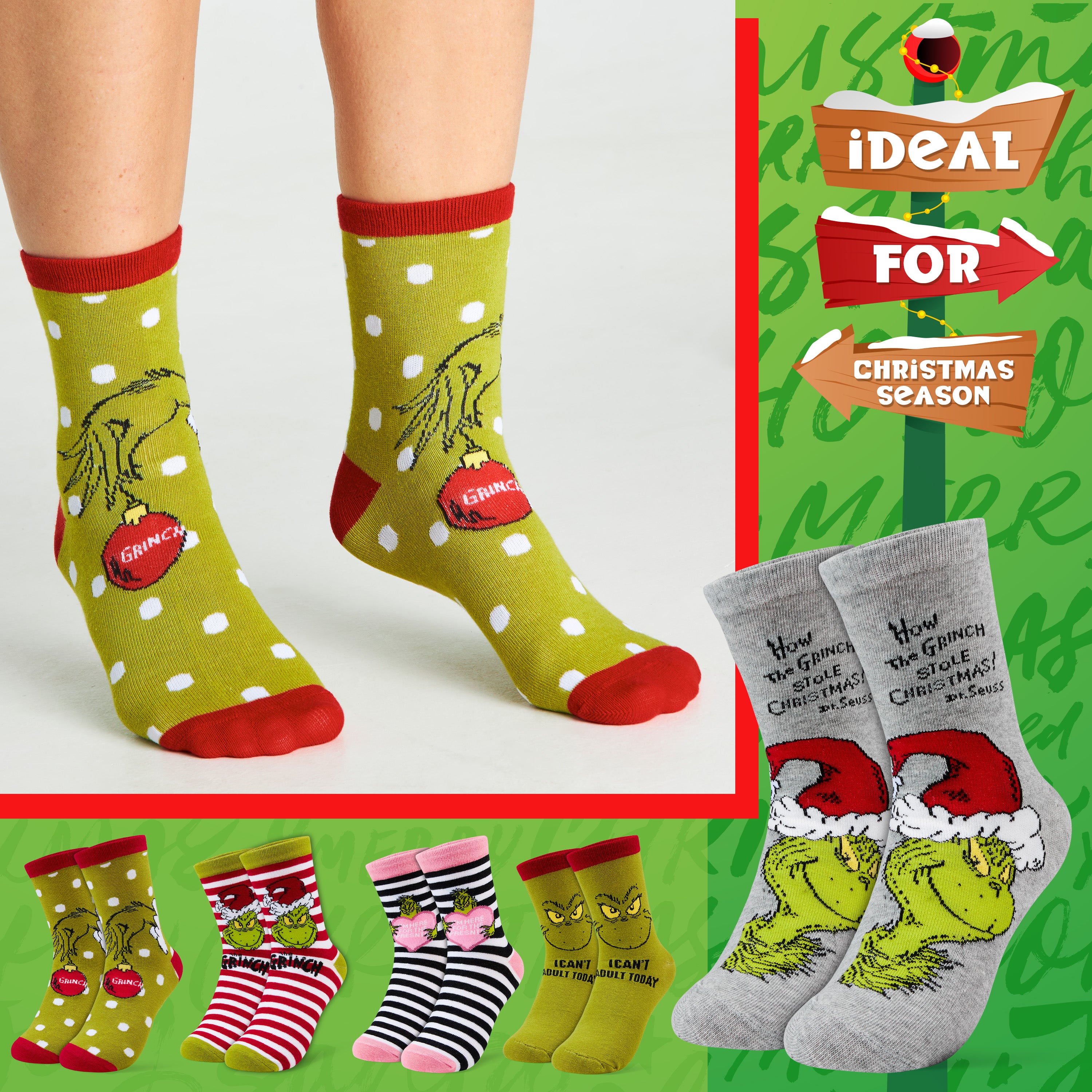 grinch-chaussettes-femme-mi-mollet-coton-lot-5-no-l image 5