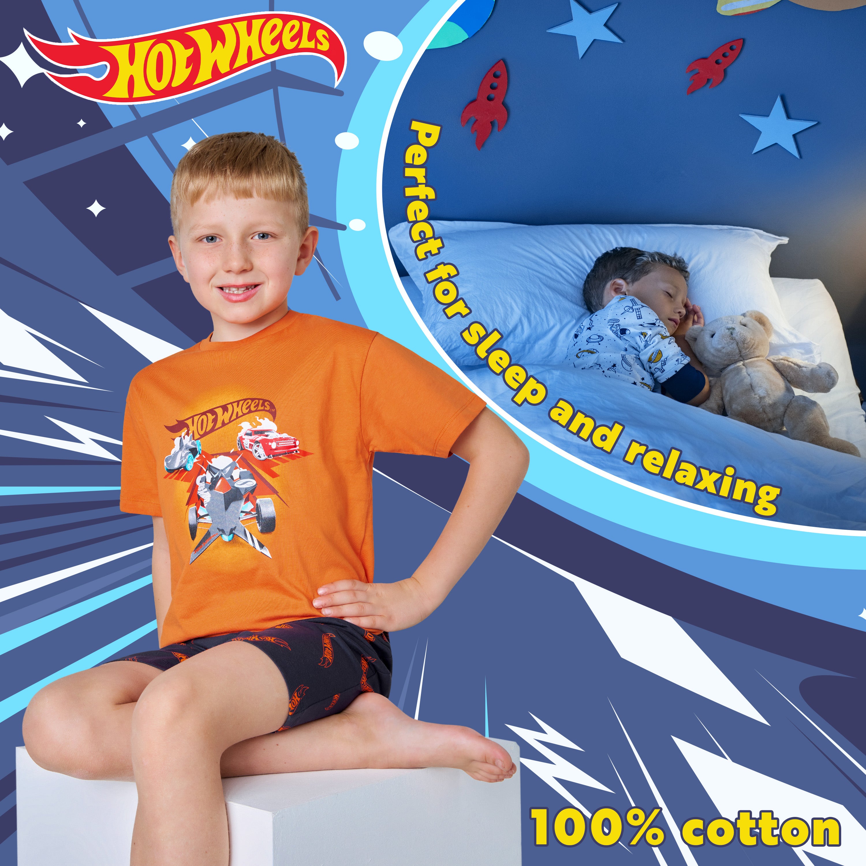 hot-wheels-pyjama-short-gar-on-2-pi-ces-orange-marine image 4