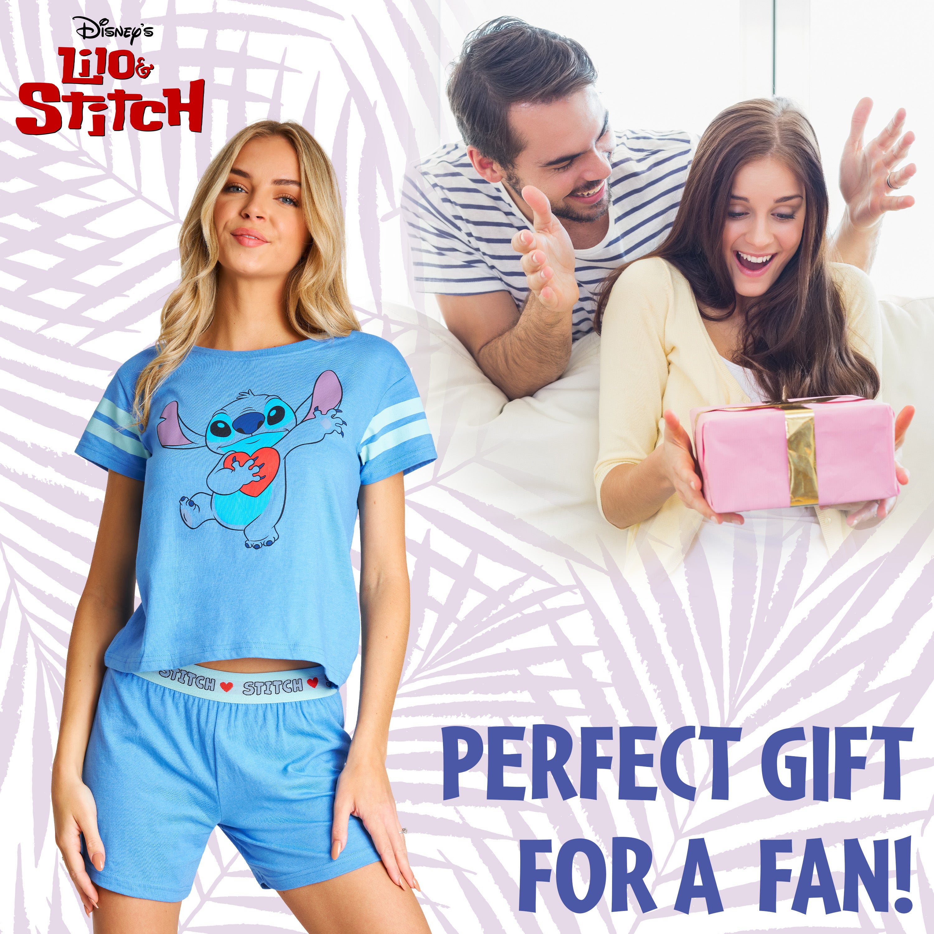 disney-stitch-pyjama-femme-short-coton-2-pi-ces-bleu image 3