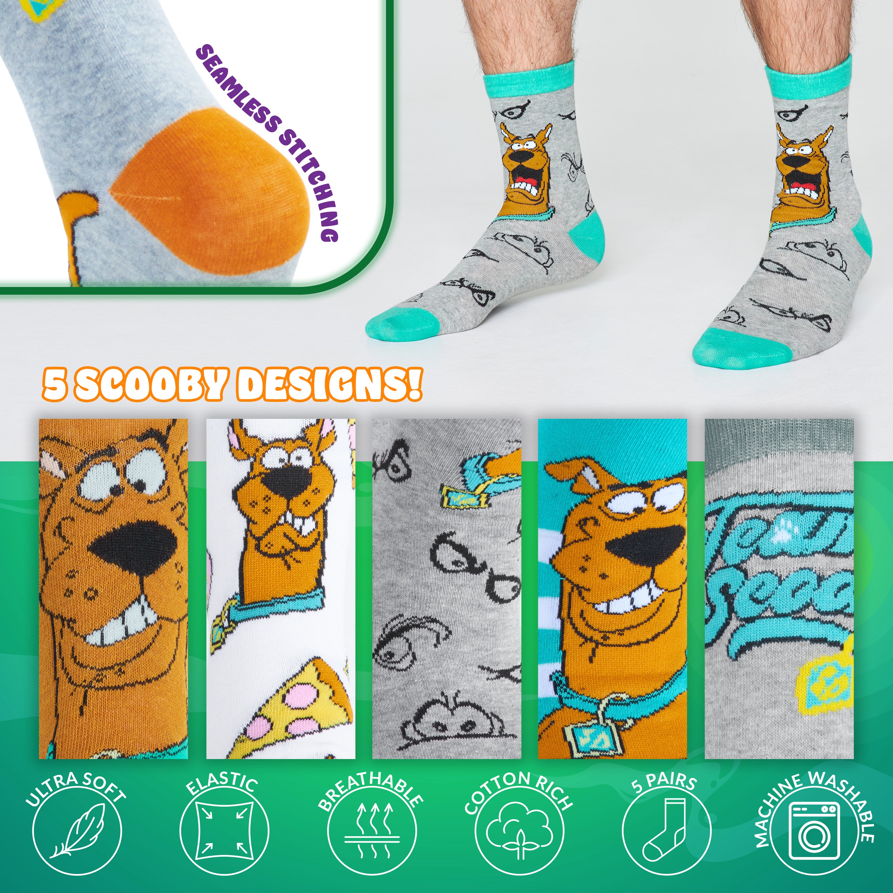 scooby-doo-chaussettes-homme-lot-5-coton-crew image 4
