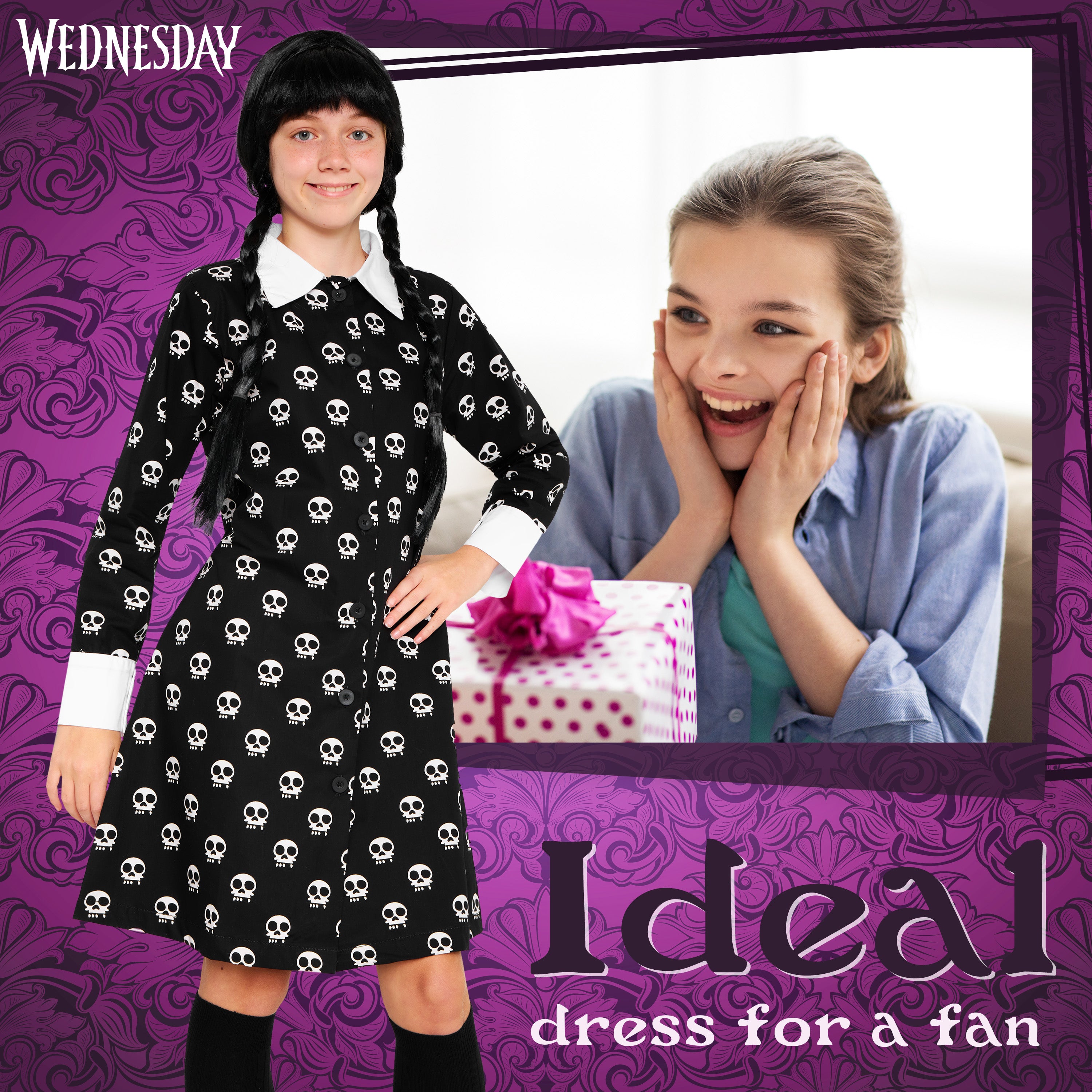 get-trend-wednesday-robe-fille-coton-noire-manches-longues image 2
