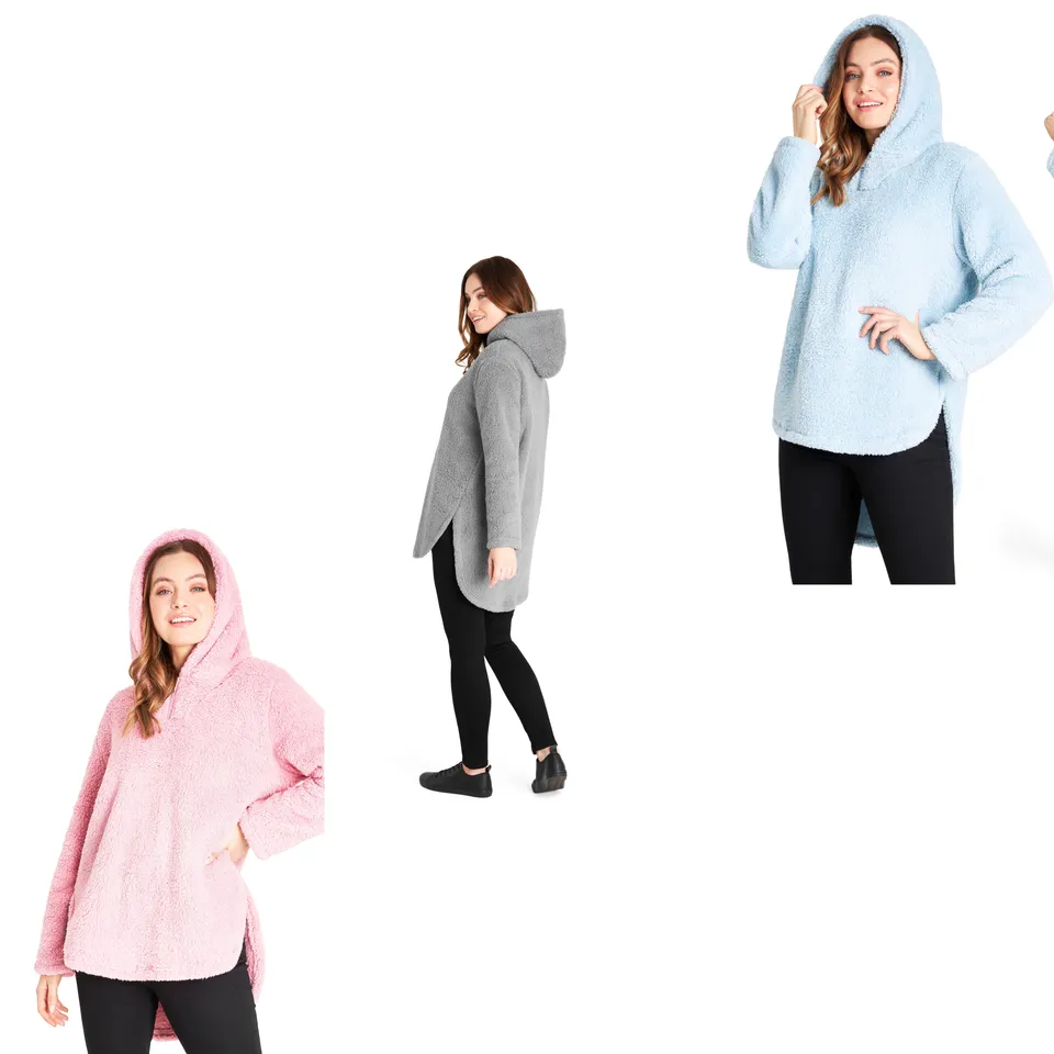 citycomfort-sweat-capuche-femme-polaire-teddy-rose-gris-bleu image 1