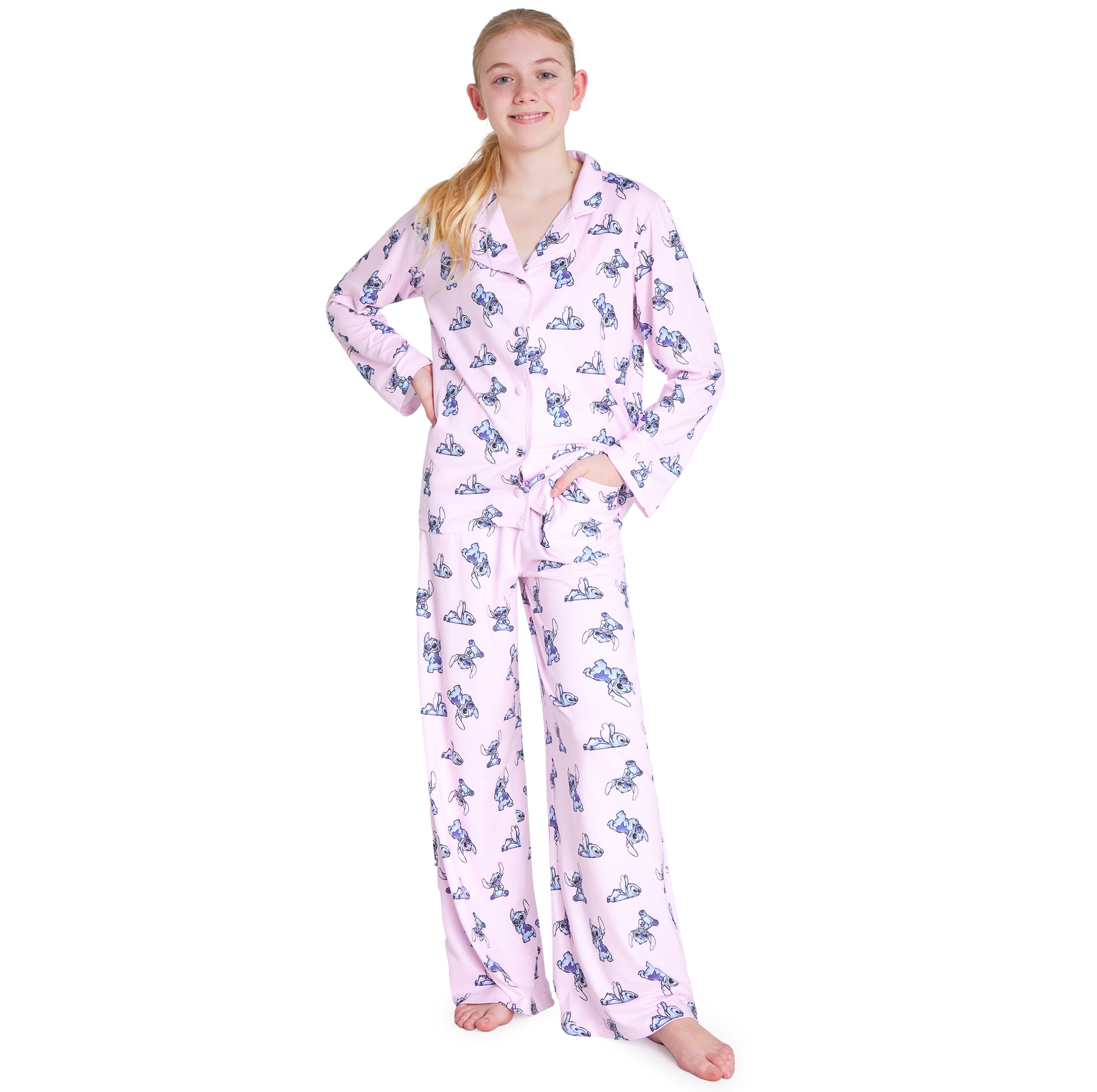 disney-stitch-pyjama-fille-2-pi-ces-long-7-14-ans-respirant image 1