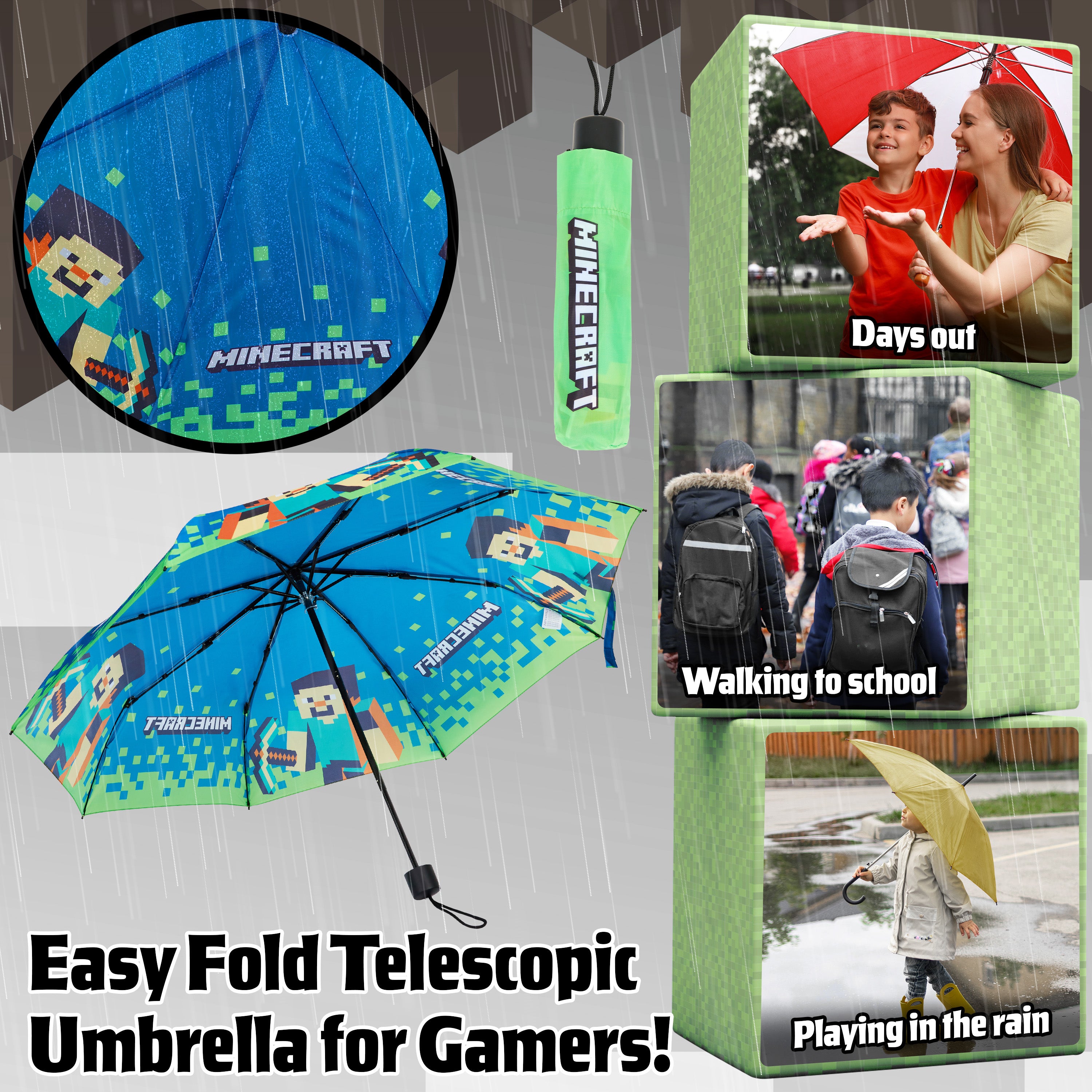 minecraft-parapluie-pliable-t-lescopique-enfant-l-ger image 3