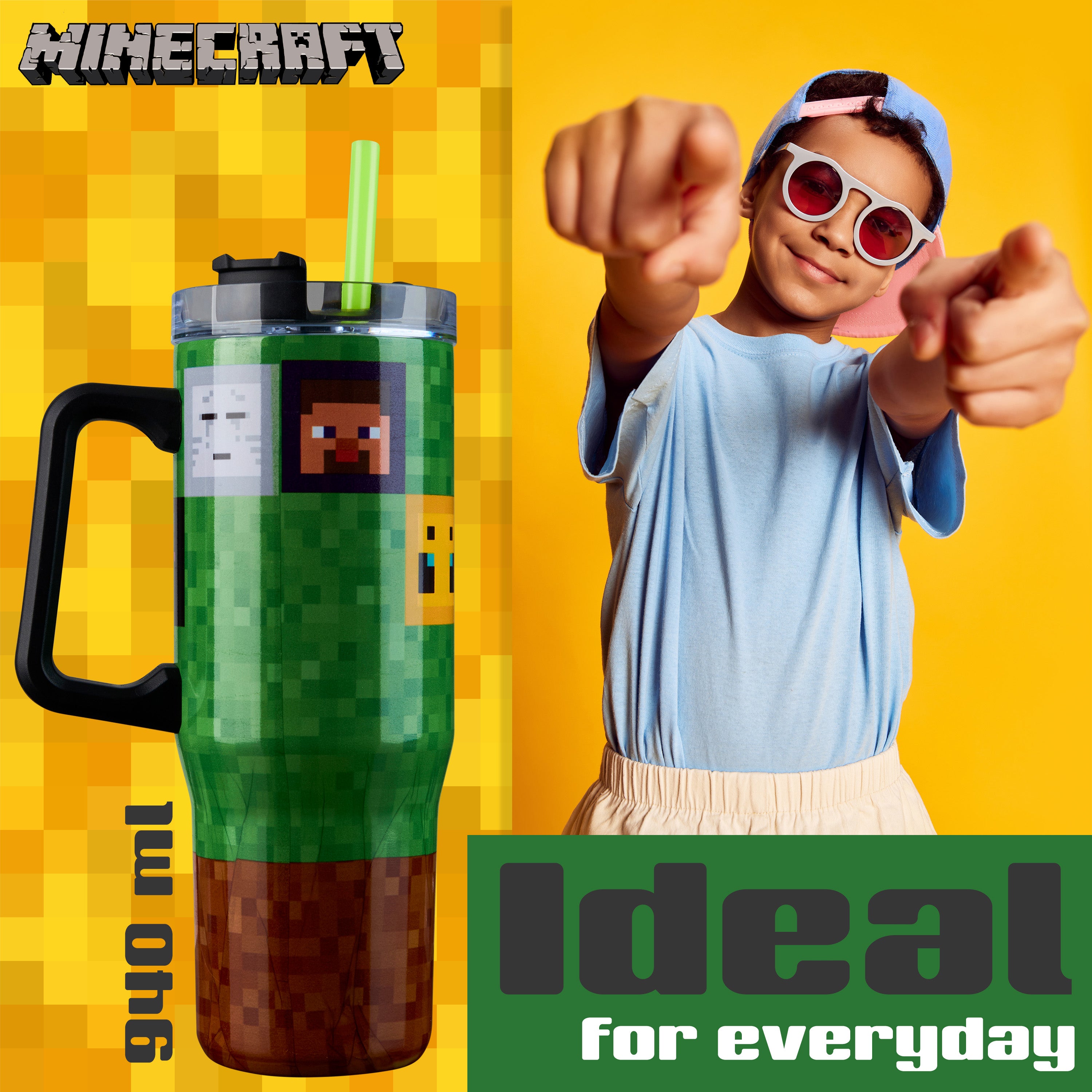 minecraft-gourde-isotherme-940ml-creeper-paille-poign-e image 3