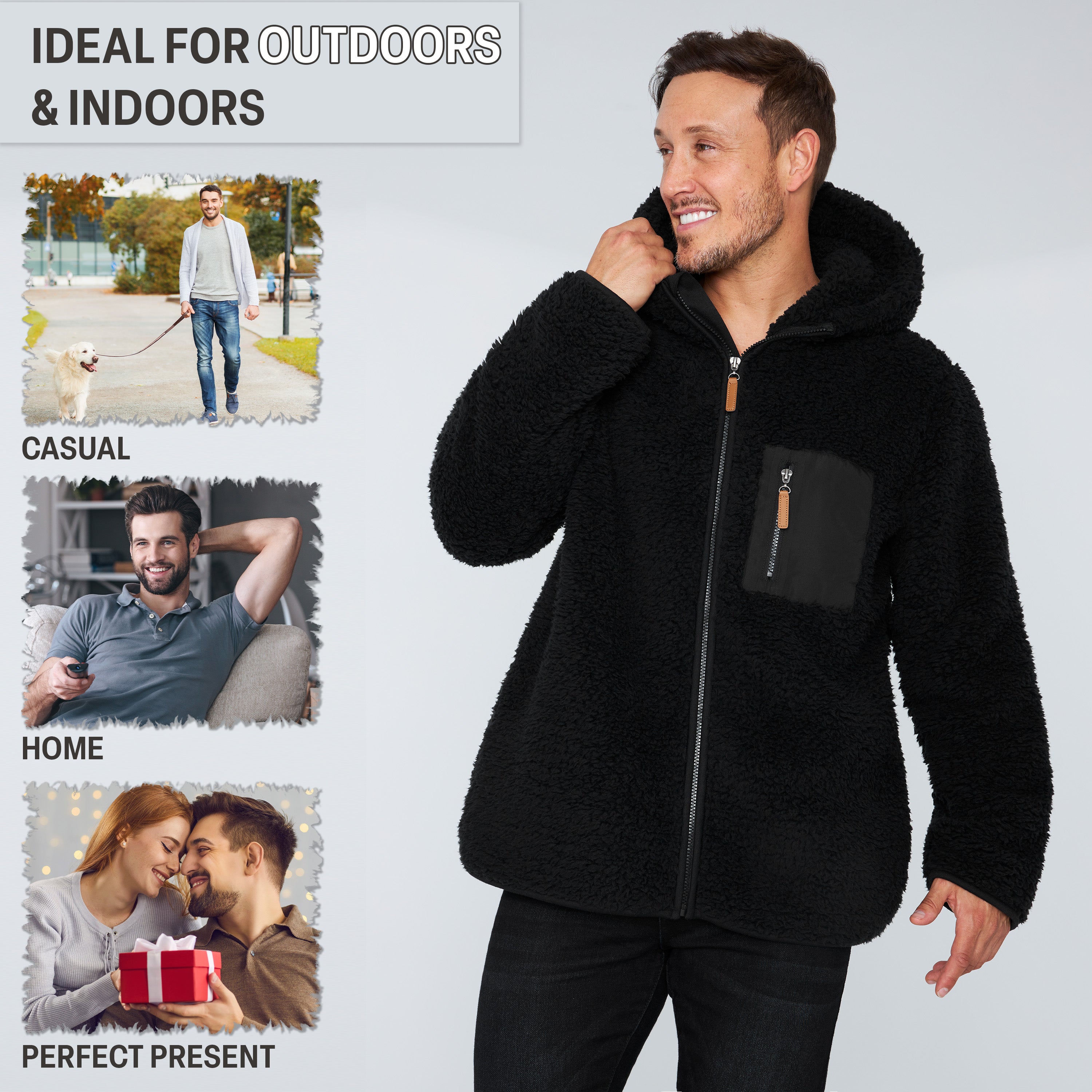 citycomfort-men-sweat-homme-zipp-polaire-teddy-noir-taille-l image 3