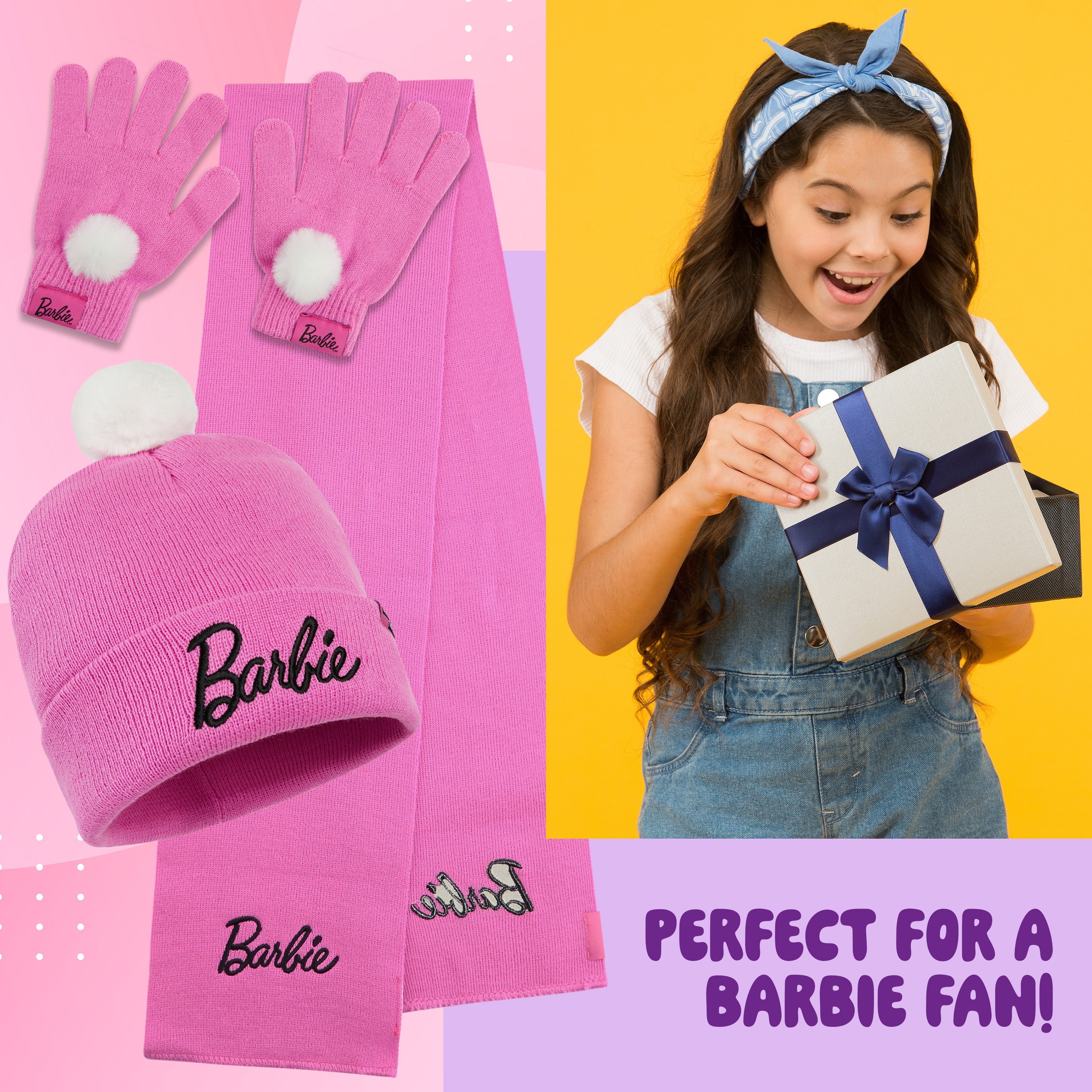 barbie-ensemble-bonnet-charpe-gants-fille-3-pi-ces-rose image 3