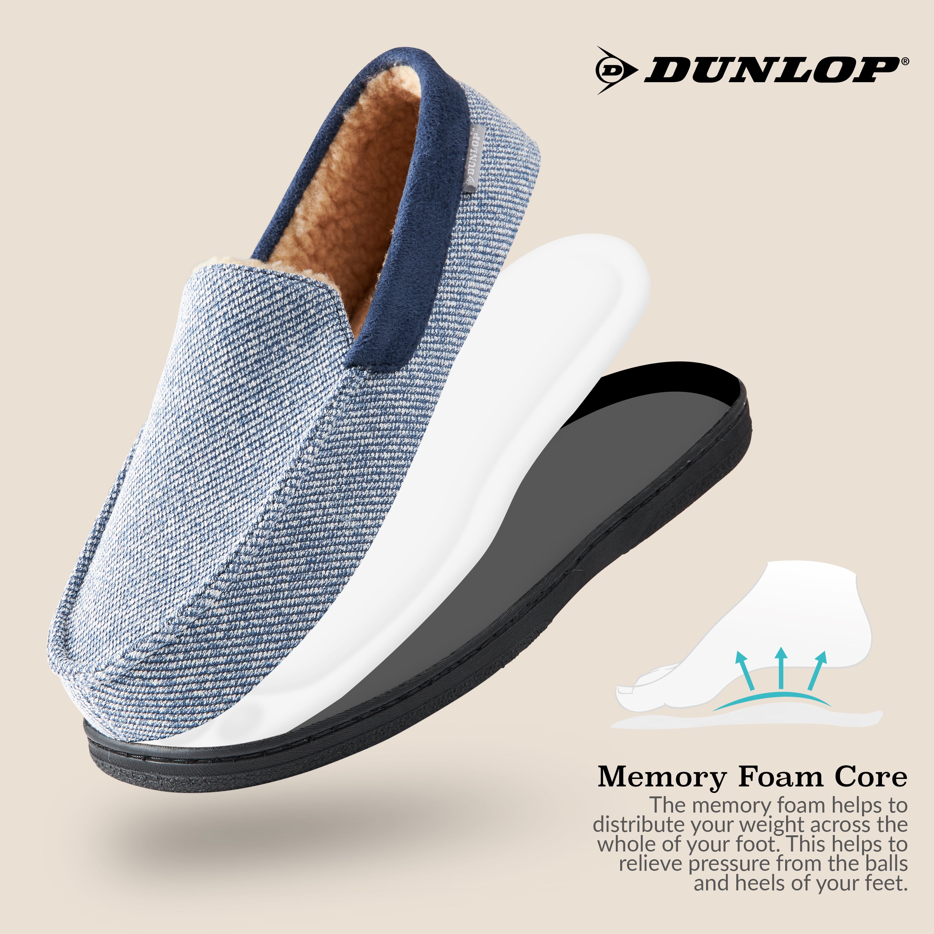 dunlop-moccasins-chaussons-homme-bleu-marine-blanc-fourrure image 5
