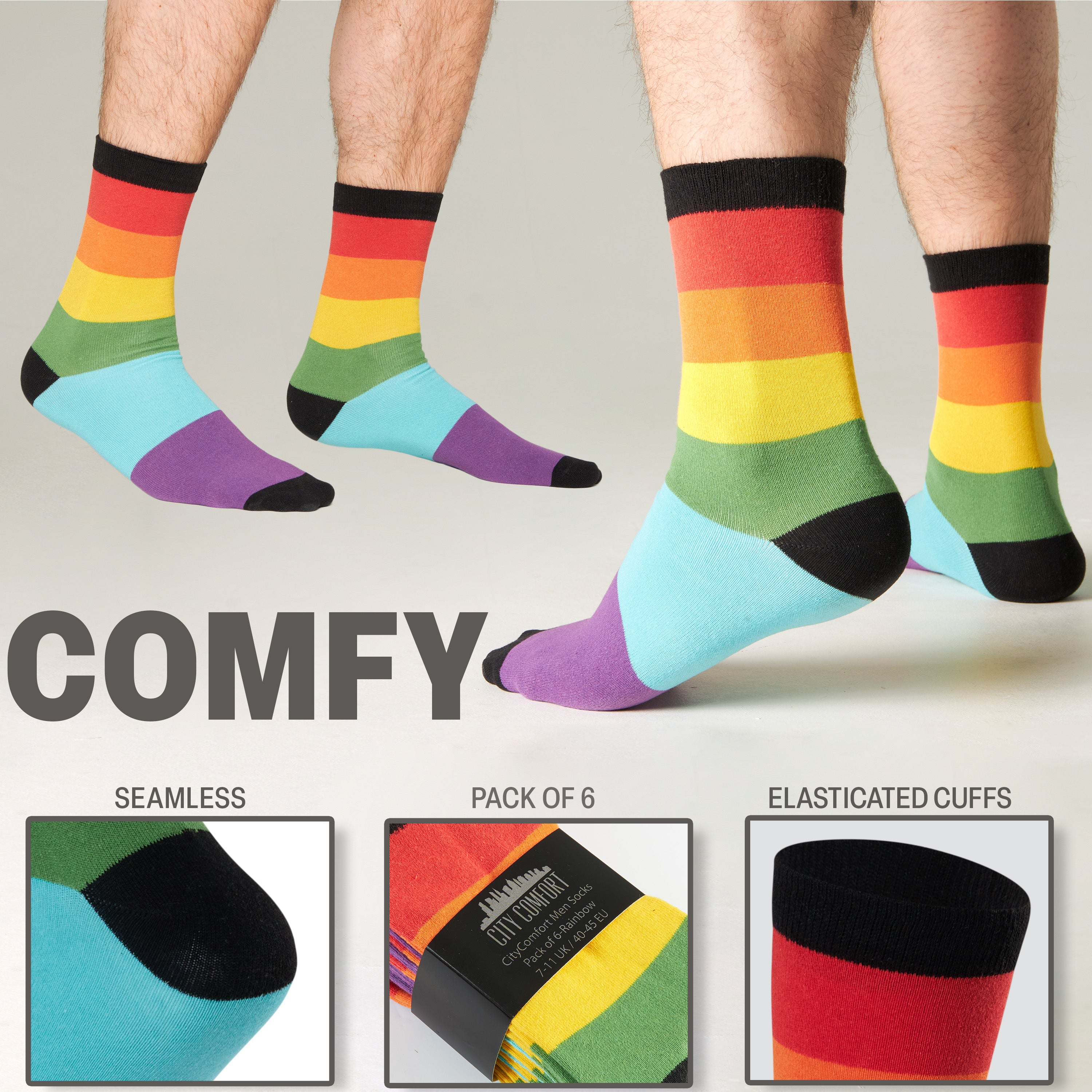 citycomfort-men-chaussettes-mi-mollet-coton-rainbow-lot-6 image 4