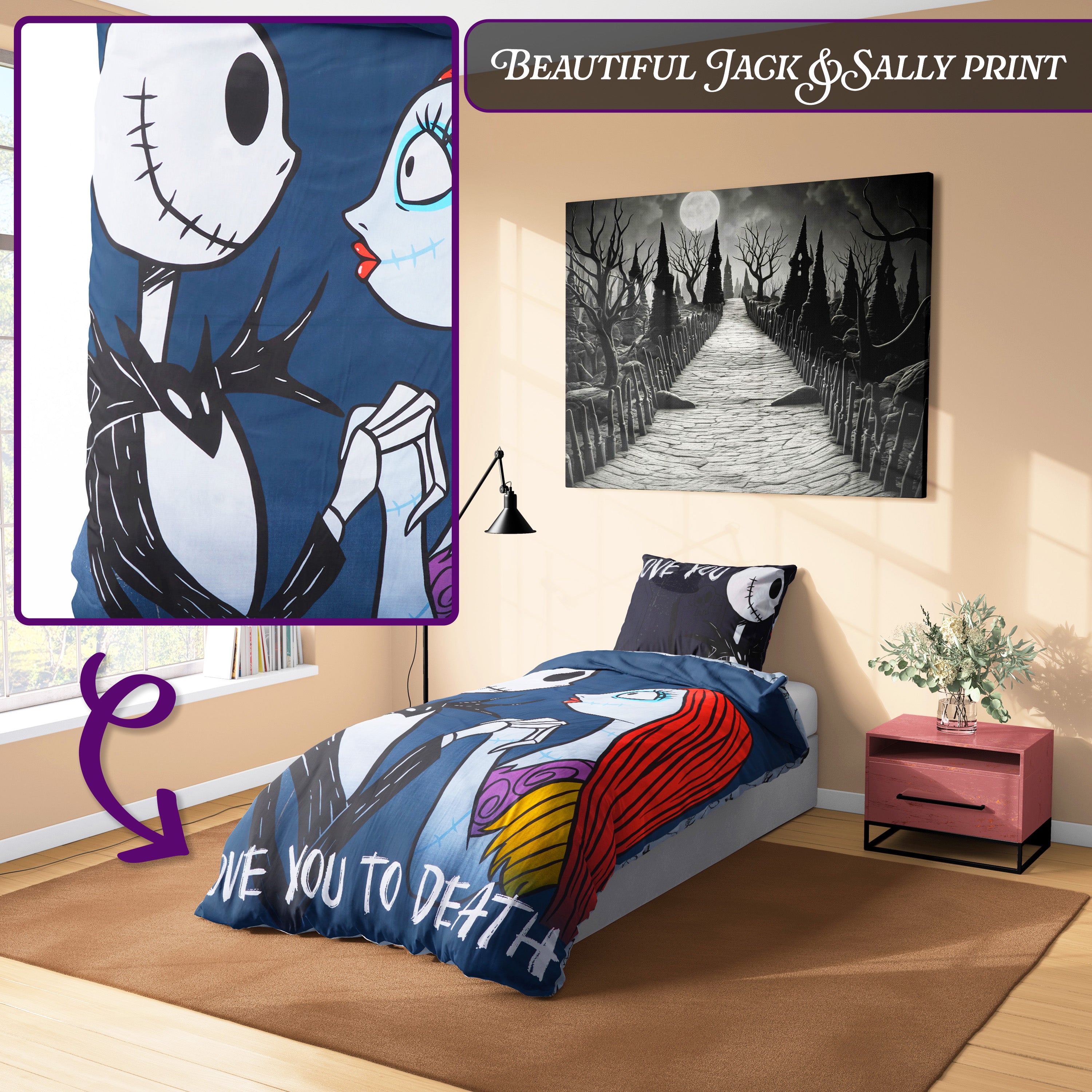 disney-jack-sally-housse-de-couette-single-1-personne-noire-taie image 3