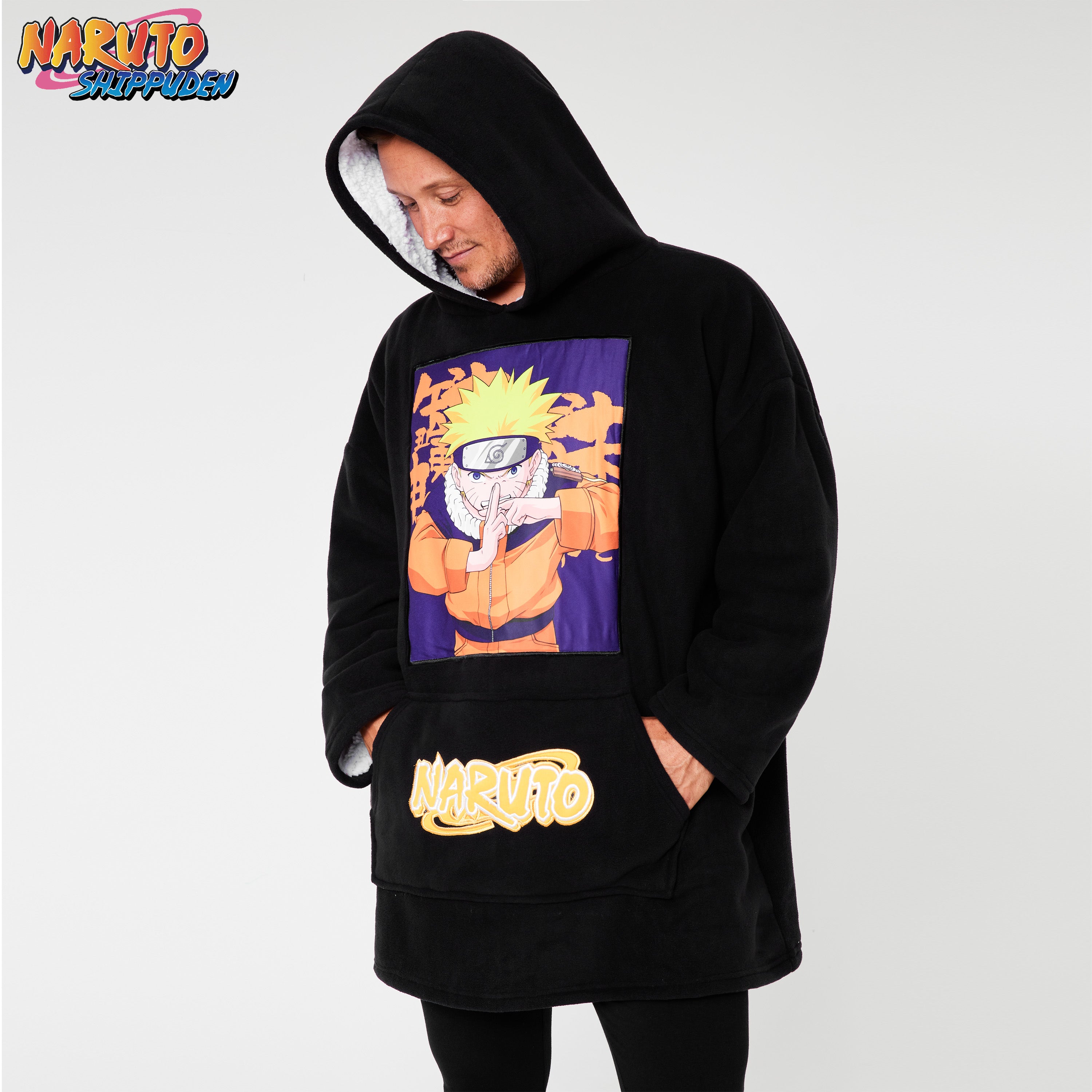 naruto-sweat-plaid-homme-oversize-noir-orange-polaire image 3