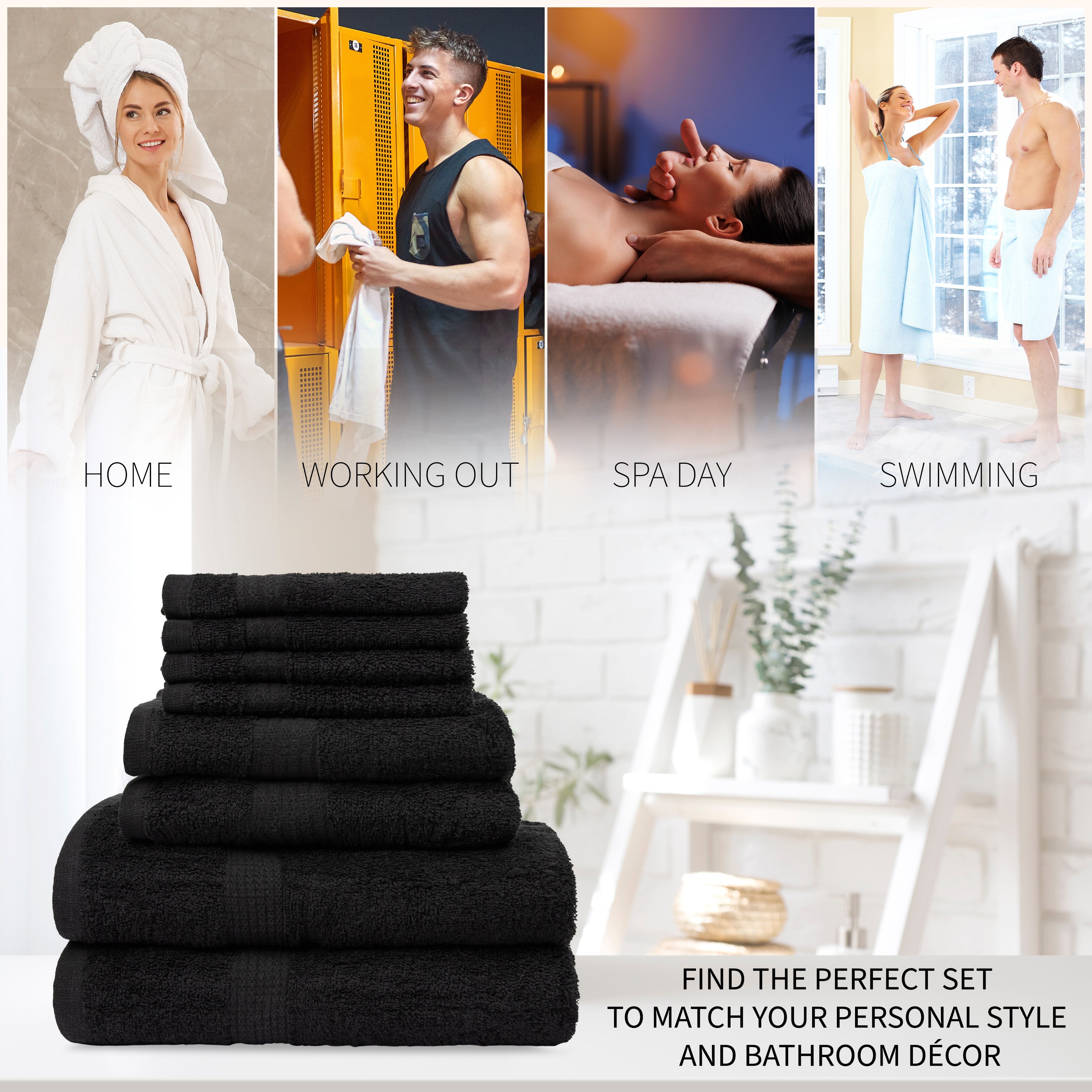 citycomfort-set-8-serviettes-coton-550-g-m-noir-bain-main image 5