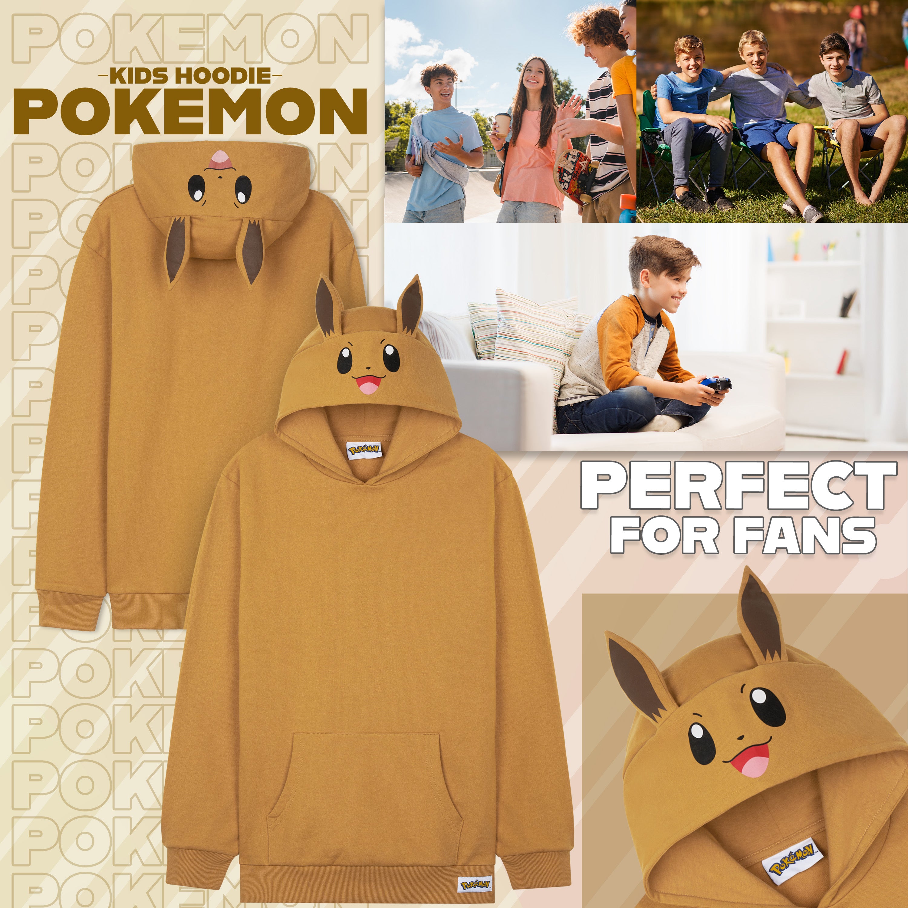 pokemon-evoli-sweat-capuche-enfant-9-10-ans-manches-longues image 2
