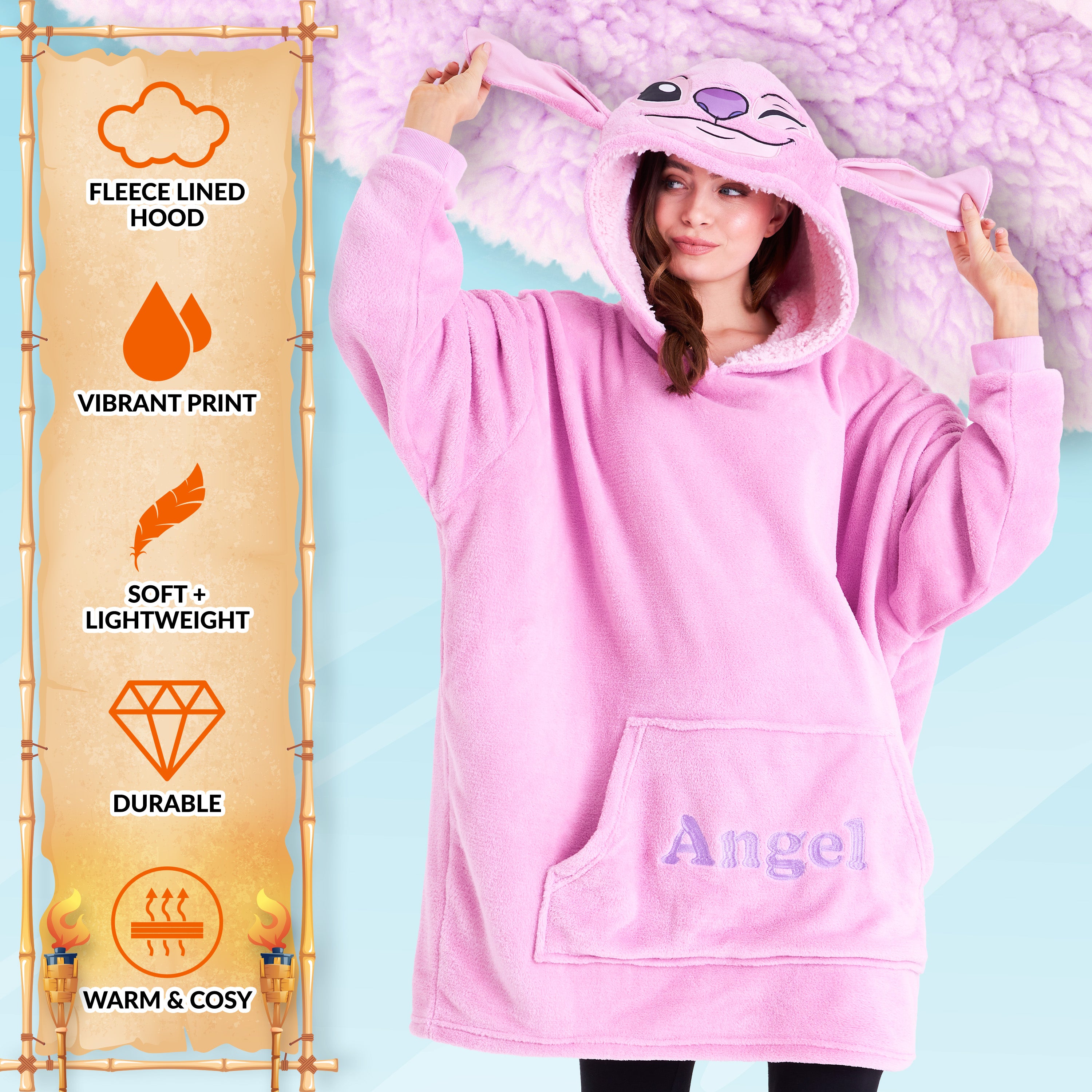 disney-stitch-plaid-sweat-capuche-femme-angel-rose-taille-unique image 3