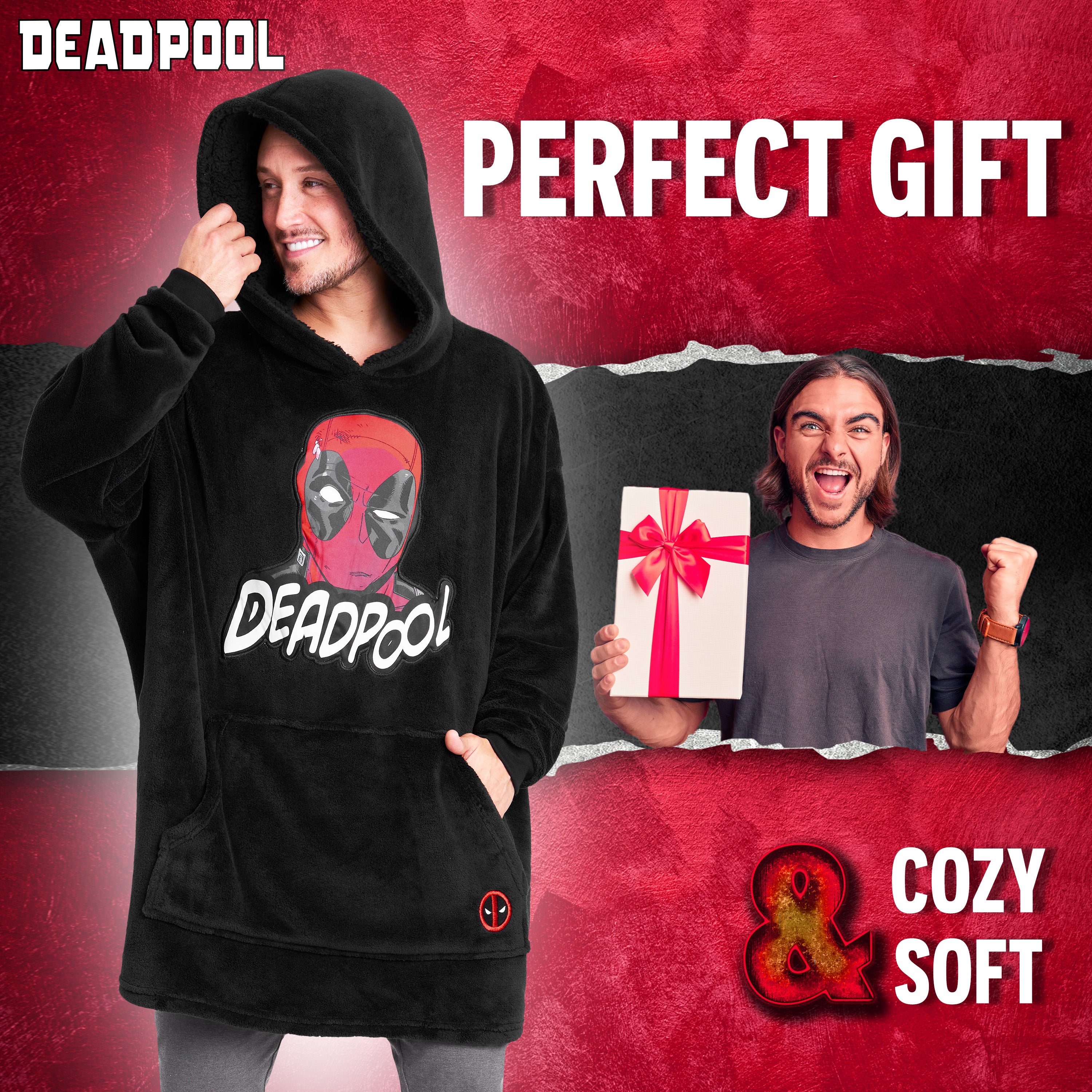 marvel-deadpool-plaid-capuche-homme-oversize-rouge image 2